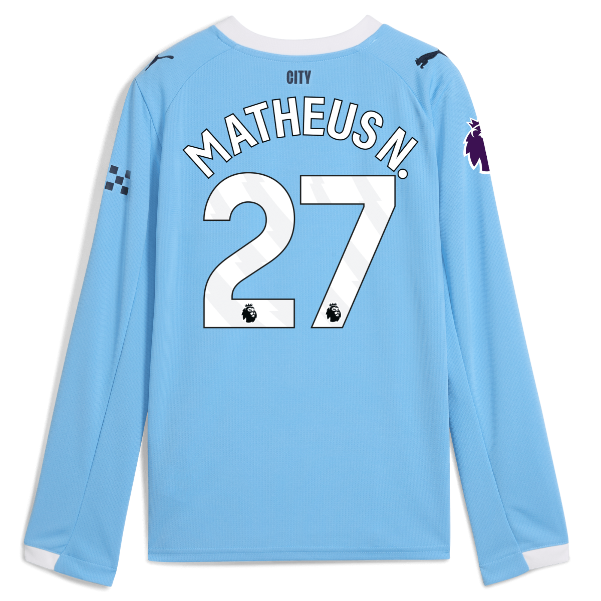 Manchester City kids manchester city premier league home jersey 202526 long sleeve with matheus n. 27 printing Collection - ManchesterCitystore.com
