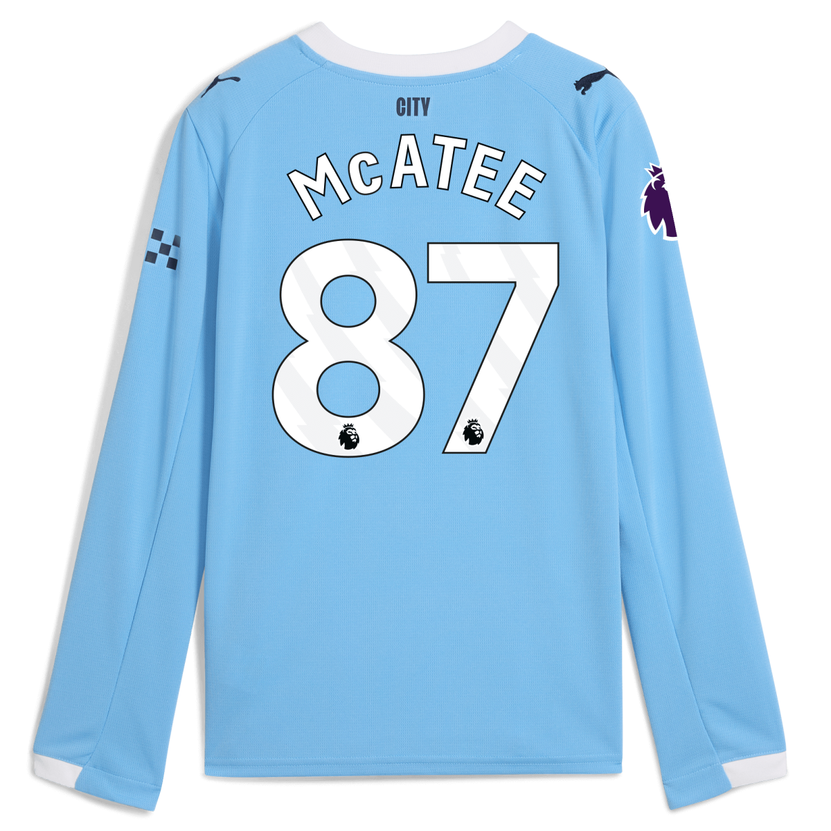 Manchester City kids manchester city premier league home jersey 202526 long sleeve with mcatee 87 printing Collection - ManchesterCitystore.com