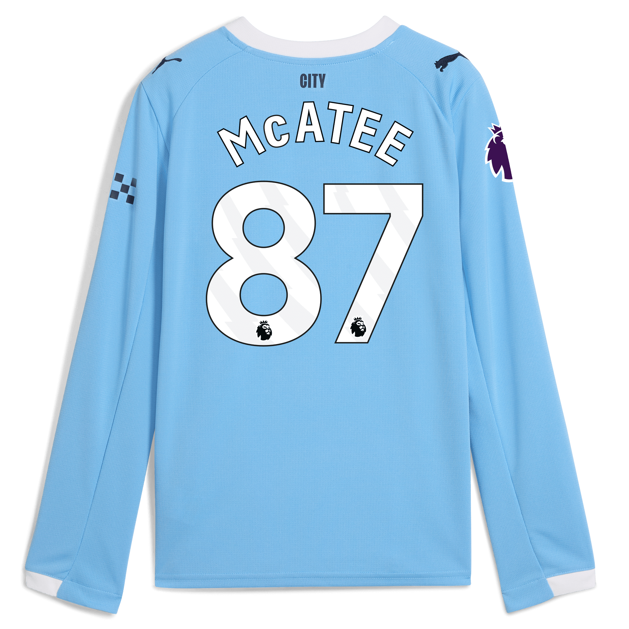Manchester City kids manchester city premier league home jersey 202526 long sleeve with mcatee 87 printing Collection - ManchesterCitystore.com