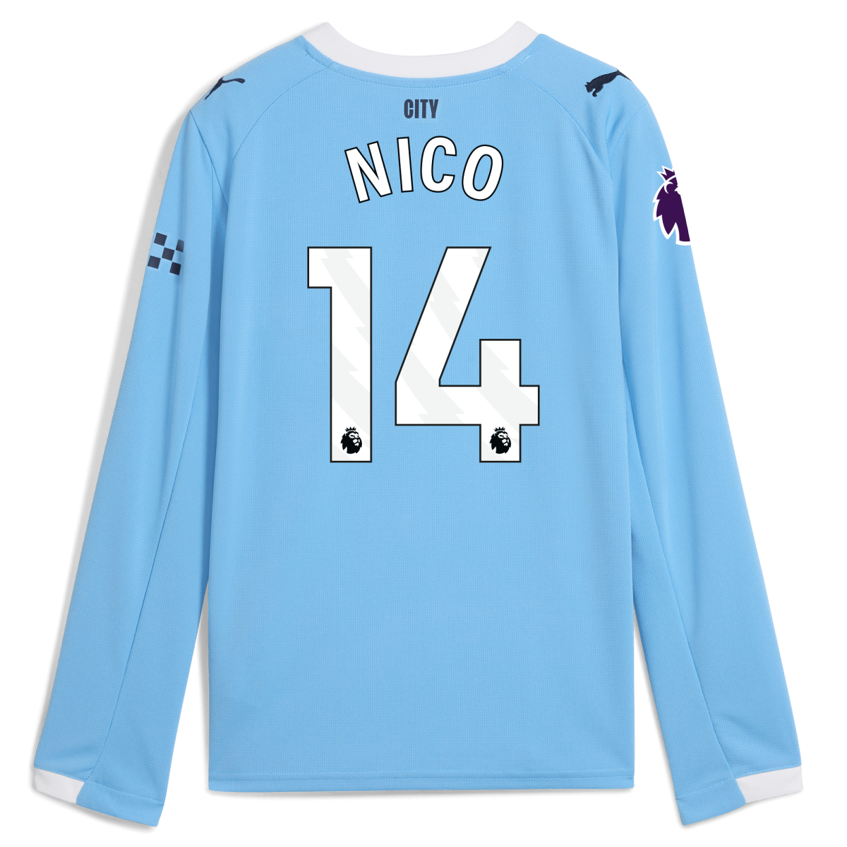 Manchester City kids manchester city premier league home jersey 202526 long sleeve with nico 14 printing Collection - ManchesterCitystore.com