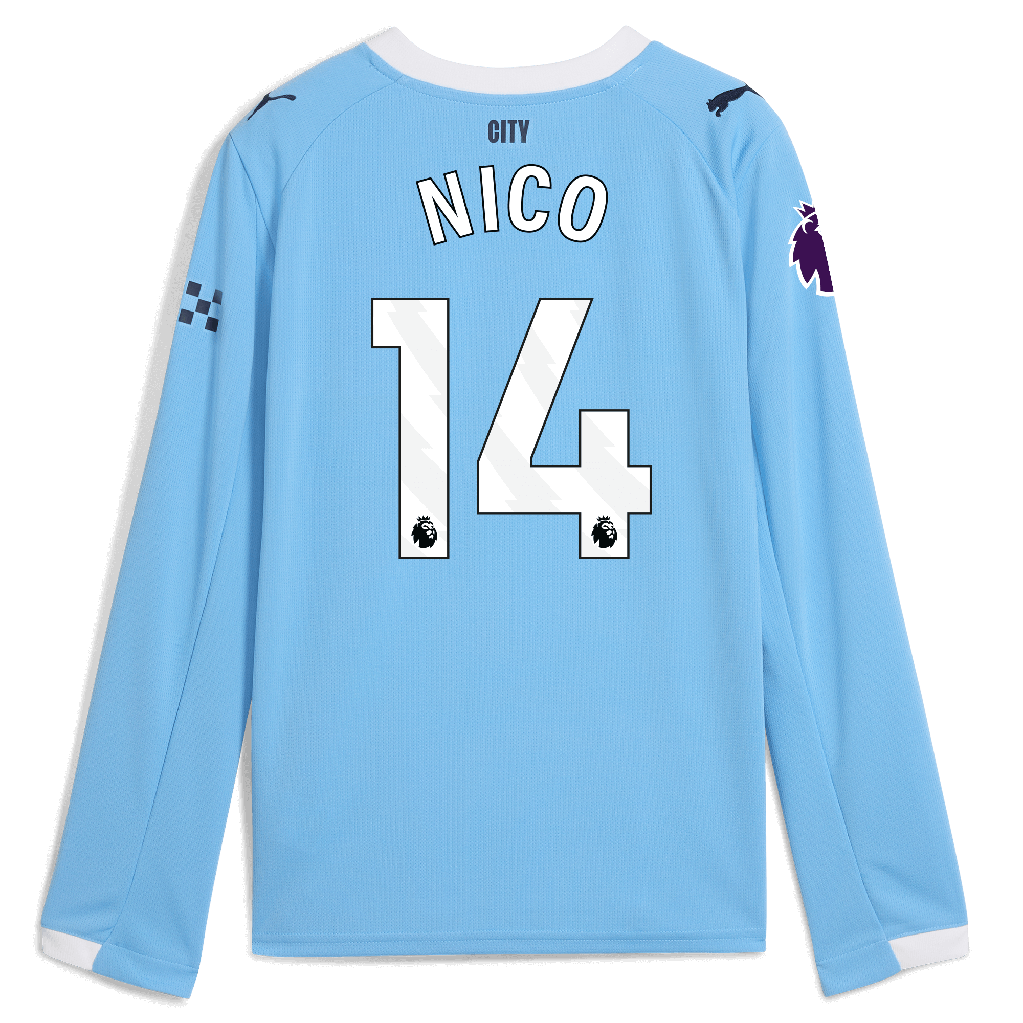 Manchester City kids manchester city premier league home jersey 202526 long sleeve with nico 14 printing Collection - ManchesterCitystore.com