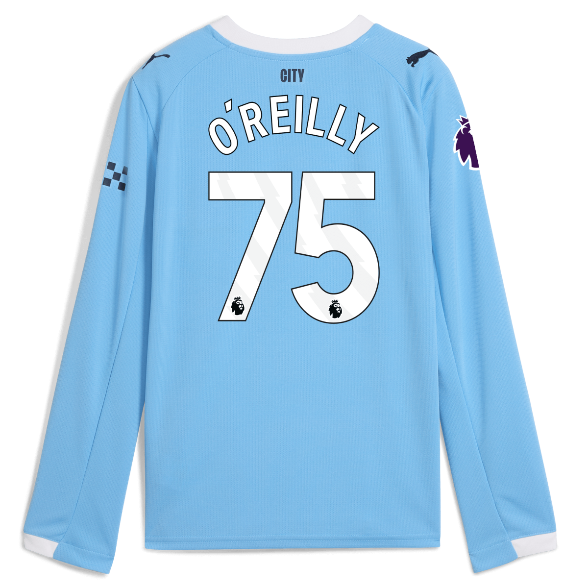 Manchester City kids manchester city premier league home jersey 202526 long sleeve with oreilly 75 printing Collection - ManchesterCitystore.com