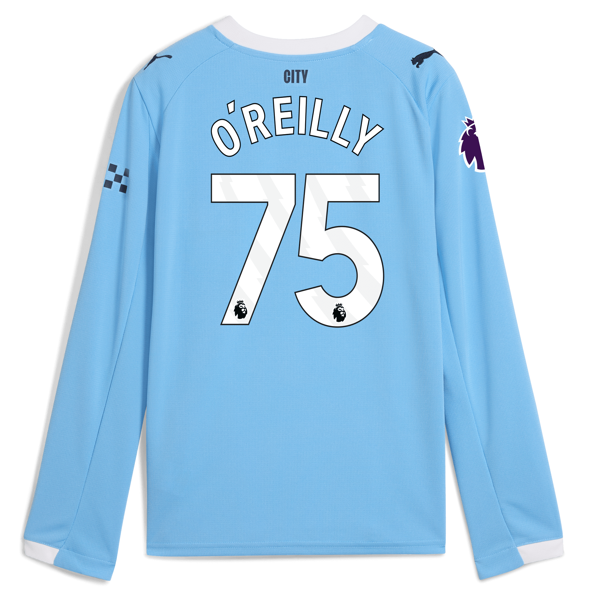 Manchester City kids manchester city premier league home jersey 202526 long sleeve with oreilly 75 printing Collection - ManchesterCitystore.com