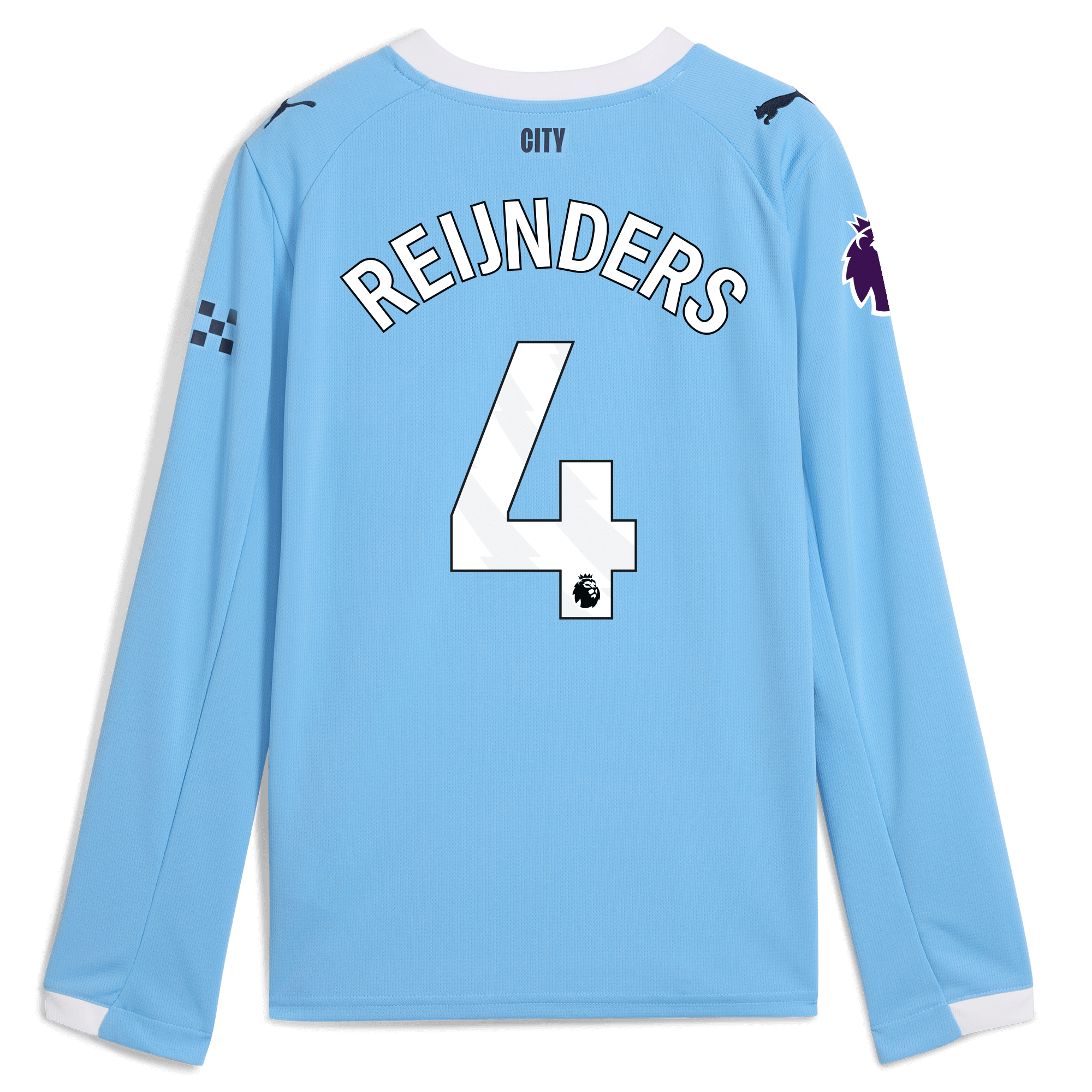 Manchester City kids manchester city premier league home jersey 202526 long sleeve with reijnders 4 printing Collection - ManchesterCitystore.com