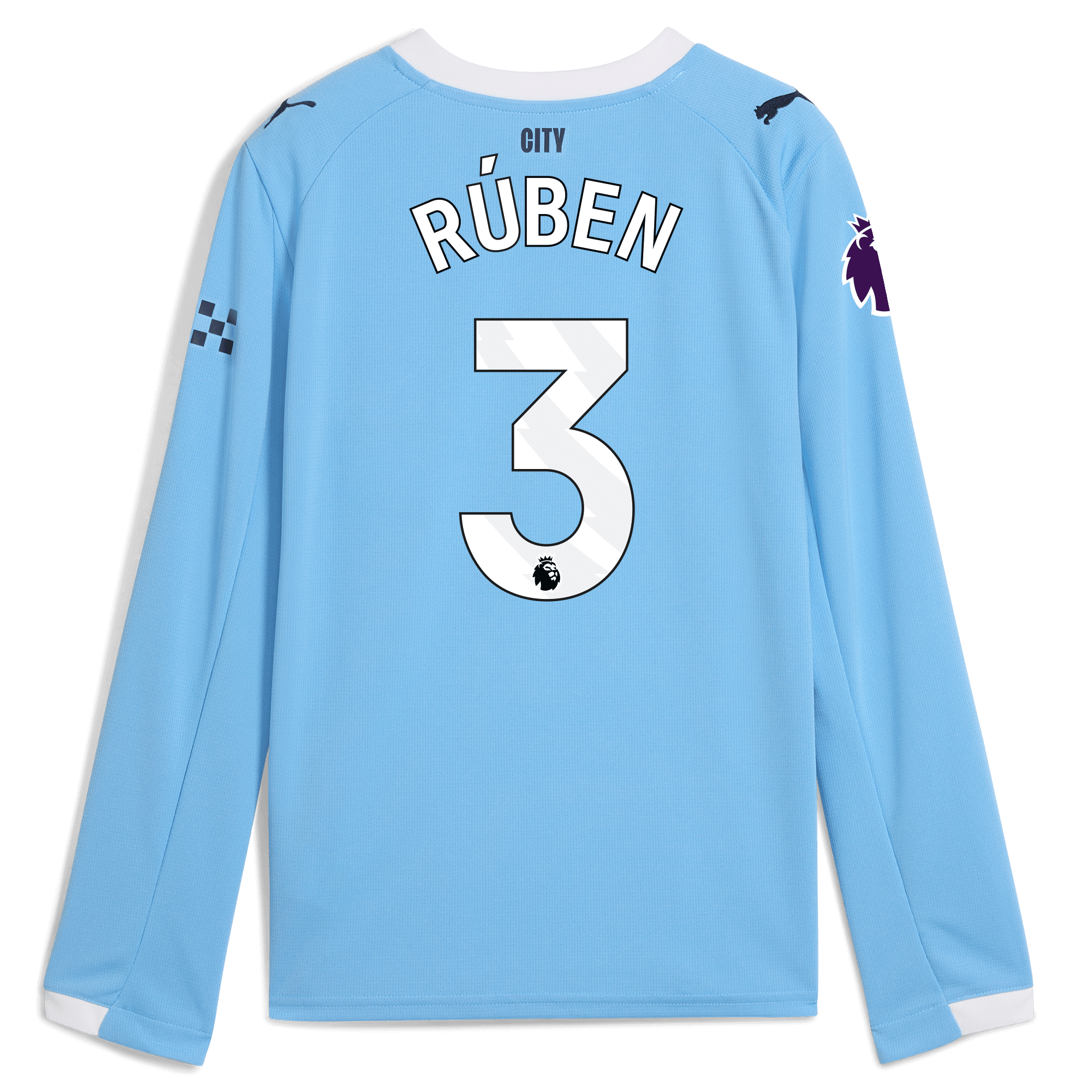 Manchester City kids manchester city premier league home jersey 202526 long sleeve with ruben 3 printing Collection - ManchesterCitystore.com