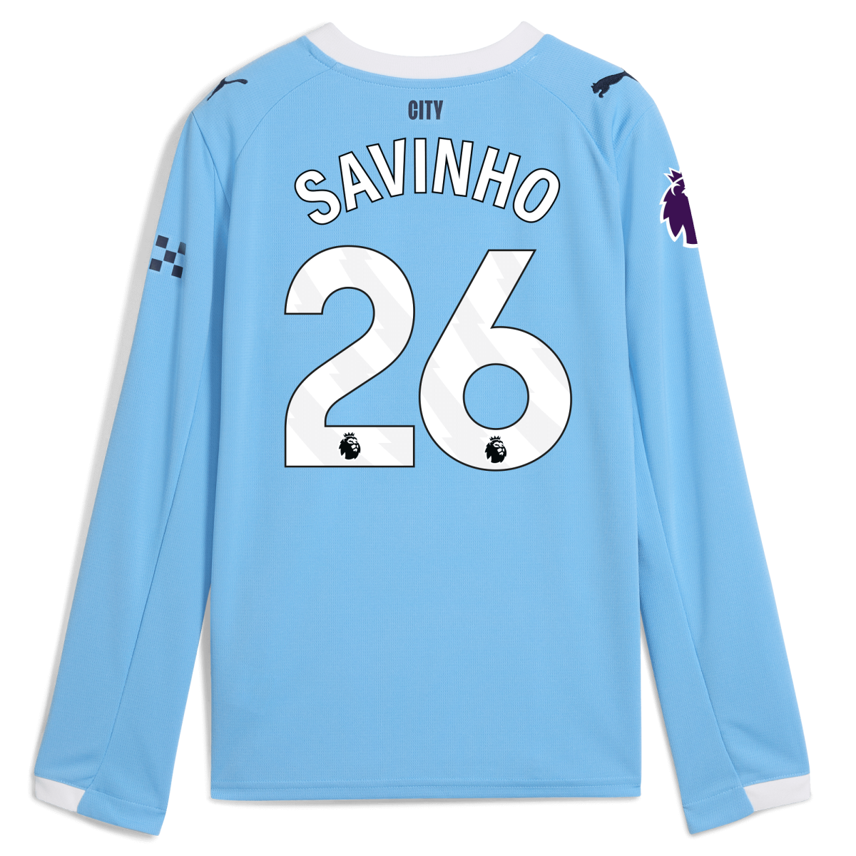 Manchester City kids manchester city premier league home jersey 202526 long sleeve with savinho 26 printing Collection - ManchesterCitystore.com