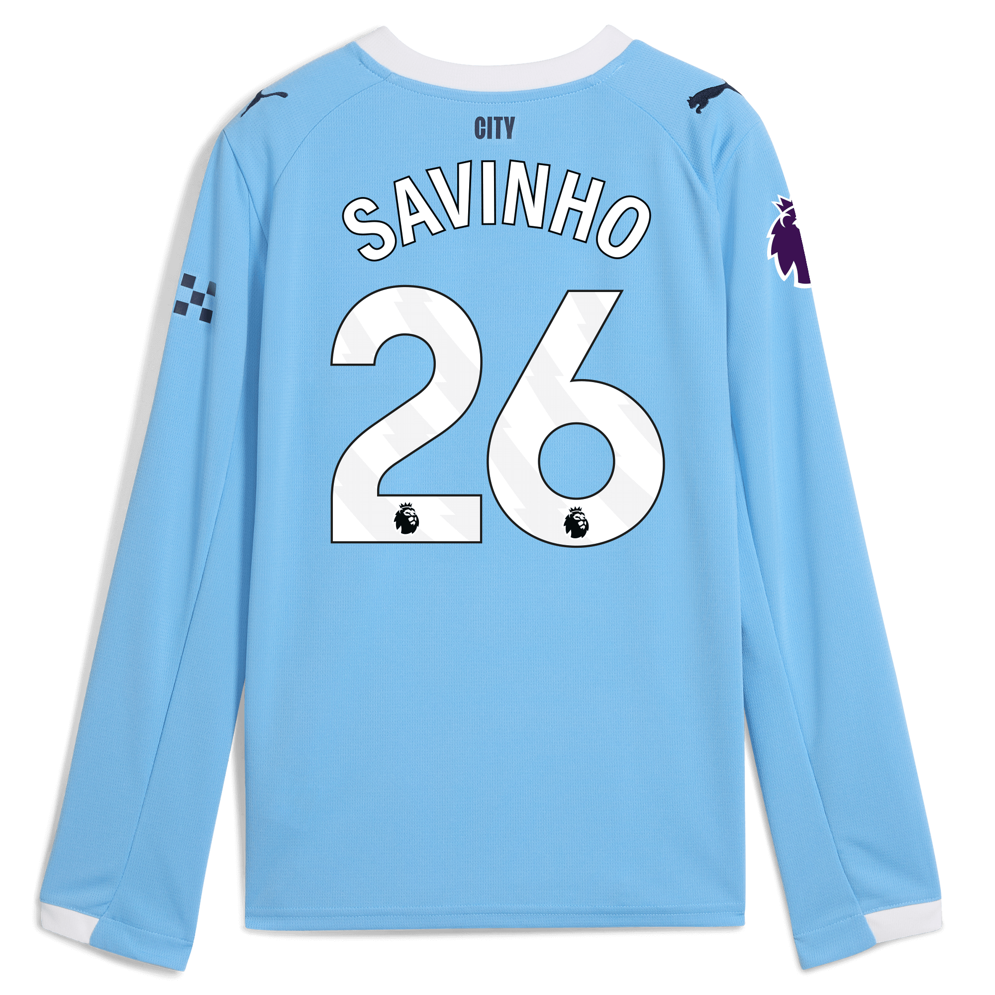 Manchester City kids manchester city premier league home jersey 202526 long sleeve with savinho 26 printing Collection - ManchesterCitystore.com