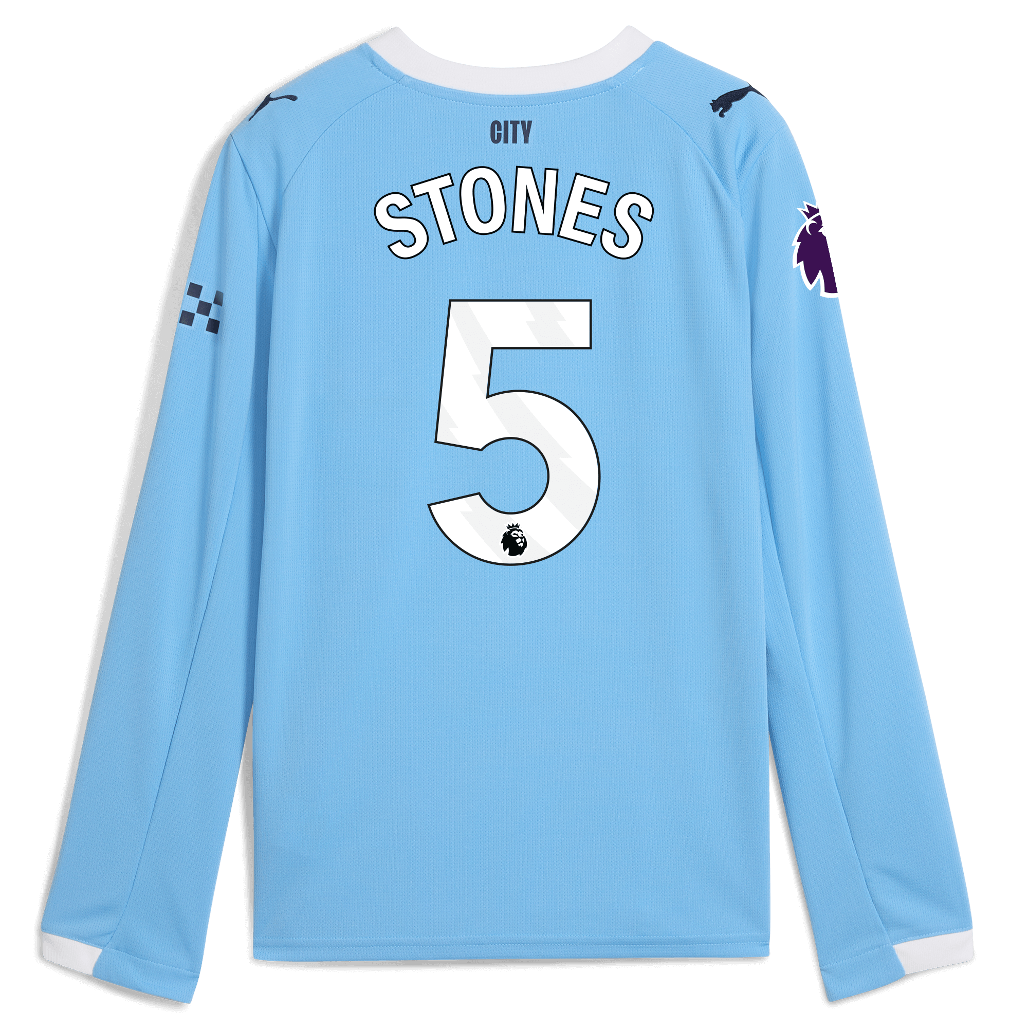 Manchester City kids manchester city premier league home jersey 202526 long sleeve with stones 5 printing Collection - ManchesterCitystore.com