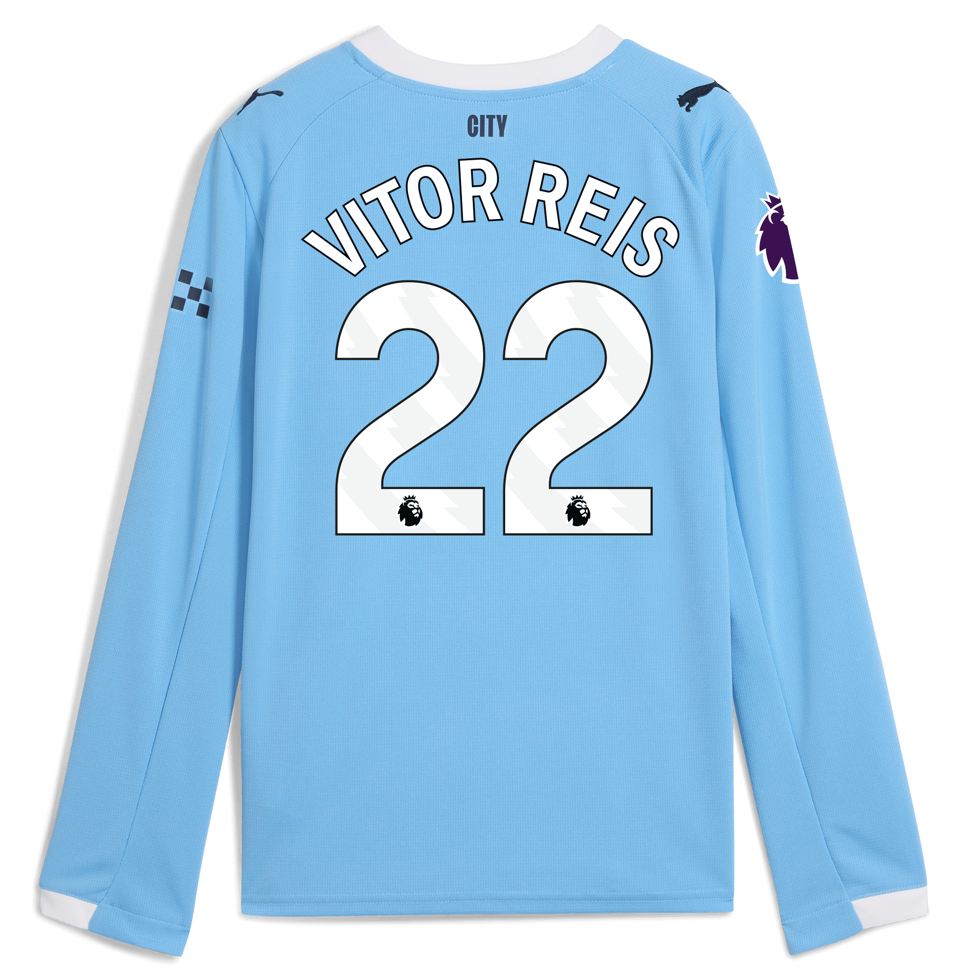 Manchester City kids manchester city premier league home jersey 202526 long sleeve with vitor reis 22 printing Collection - ManchesterCitystore.com