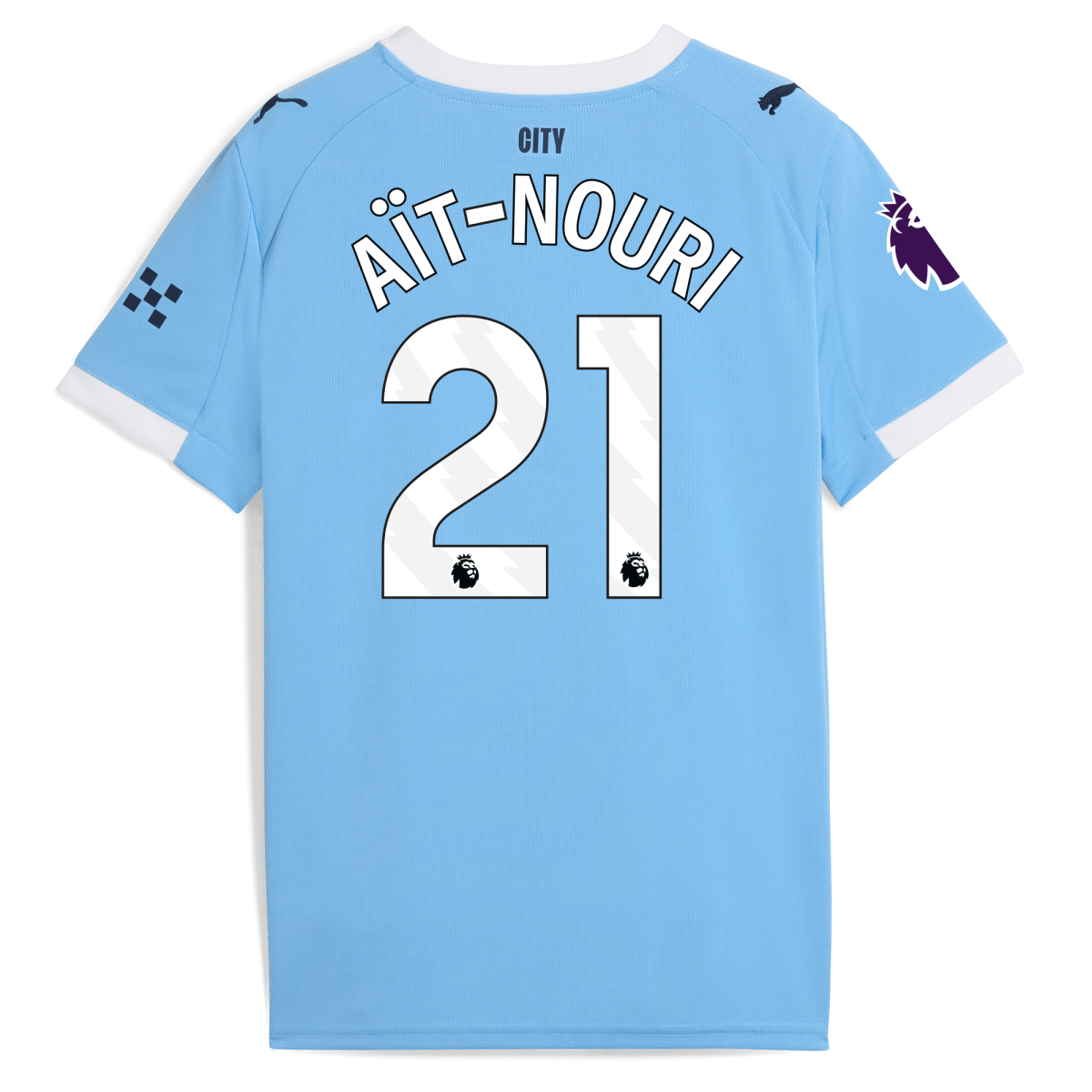 Manchester City kids manchester city premier league home jersey 202526 with ait-nouri 21 printing Collection - ManchesterCitystore.com