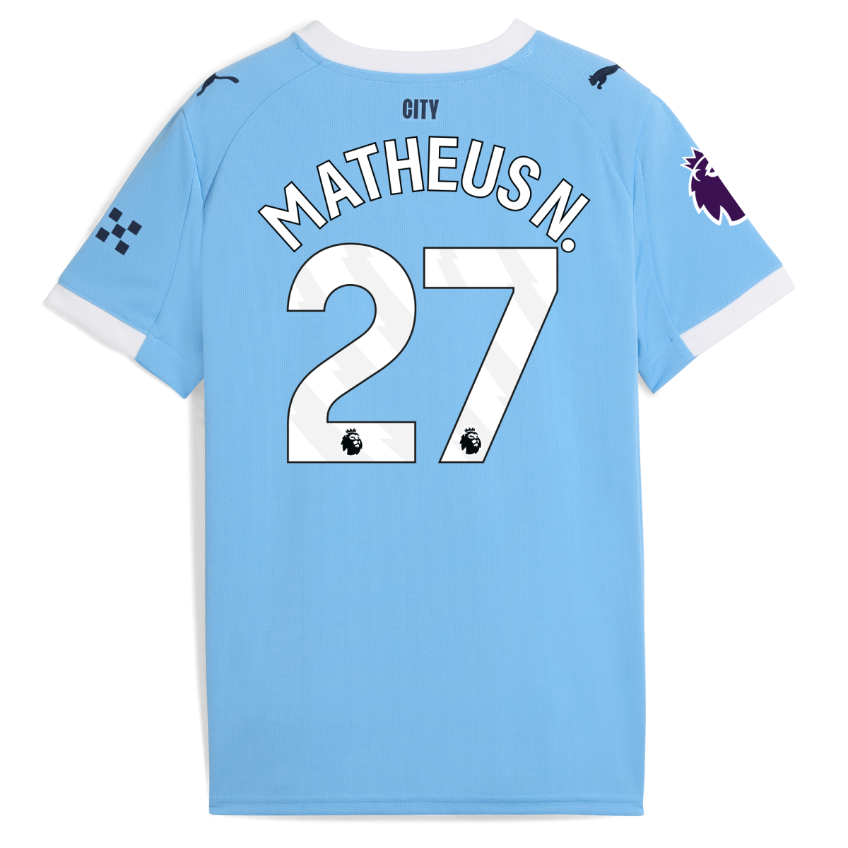 Manchester City kids manchester city premier league home jersey 202526 with matheus n. 27 printing Collection - ManchesterCitystore.com
