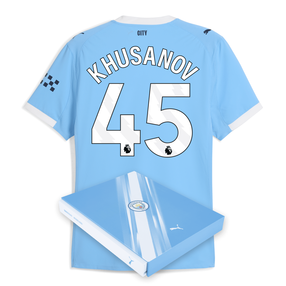 Manchester City manchester city home authentic jersey 202526 with khusanov 45 printing in gift box Collection - ManchesterCitystore.com