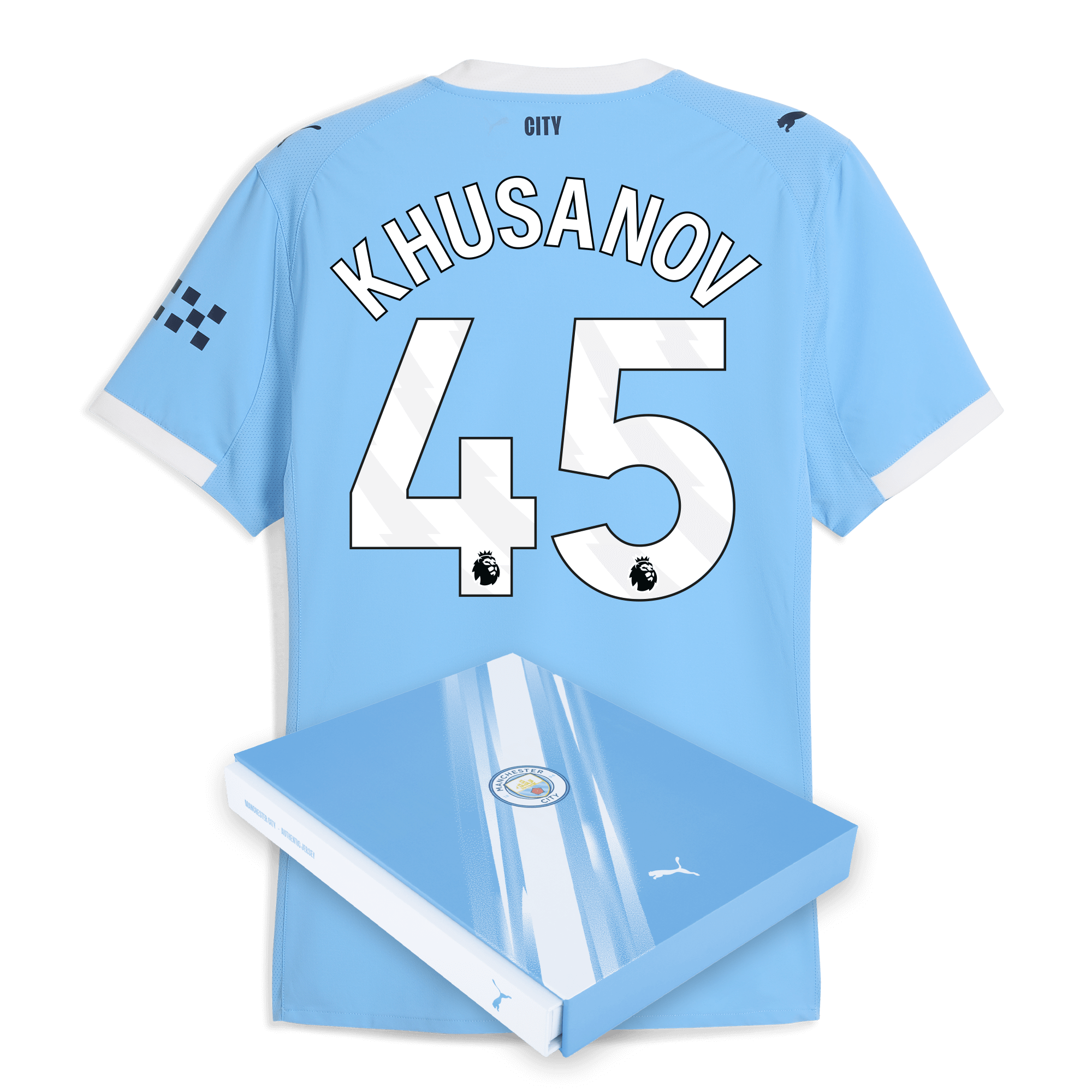 Manchester City manchester city home authentic jersey 202526 with khusanov 45 printing in gift box Collection - ManchesterCitystore.com