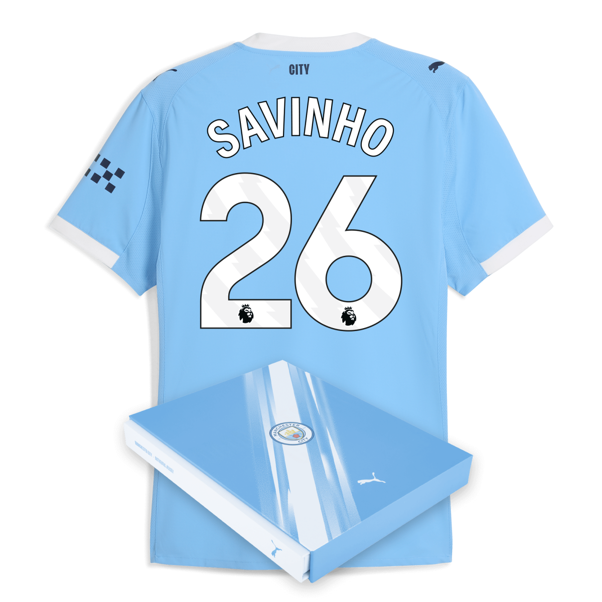 Manchester City manchester city home authentic jersey 202526 with savinho 26 printing in gift box Collection - ManchesterCitystore.com