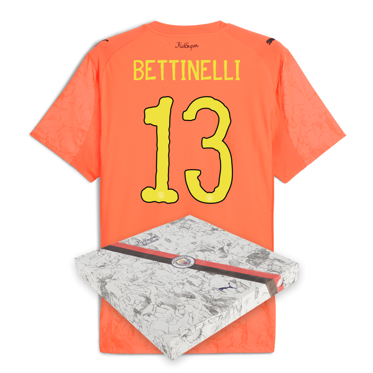 Manchester City manchester city kidsuper authentic jersey orange 202526 with bettinelli 13 printing in gift box Collection - ManchesterCitystore.com