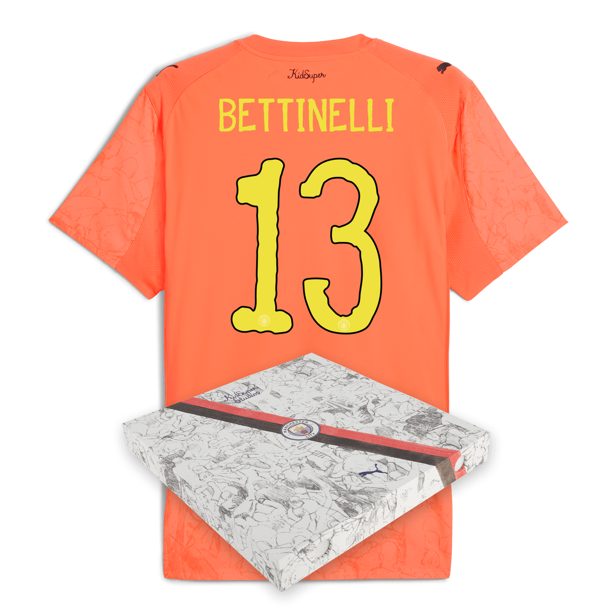 Manchester City manchester city kidsuper authentic jersey orange 202526 with bettinelli 13 printing in gift box Collection - ManchesterCitystore.com