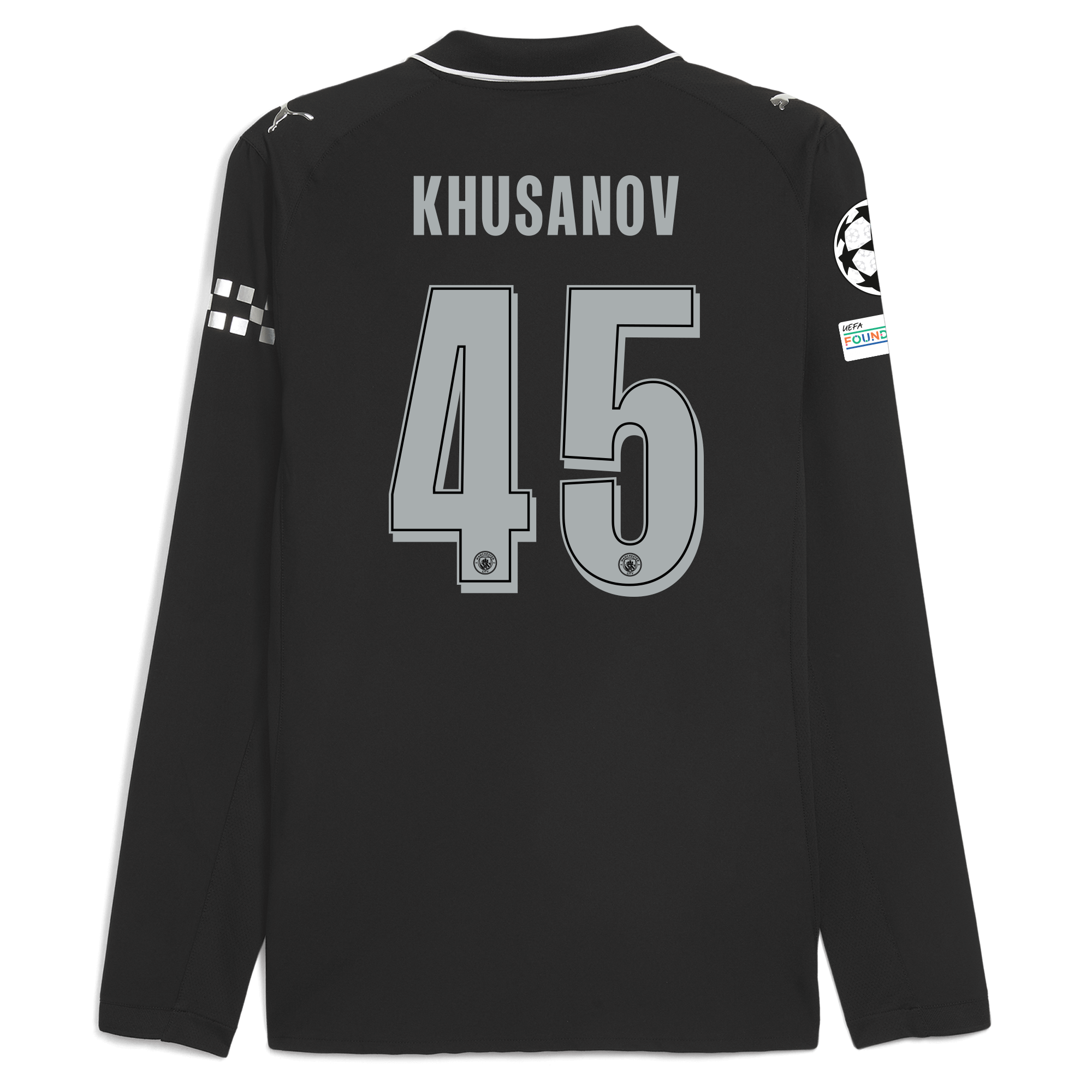 Manchester City manchester city man city champions league away authentic jersey 202526 long sleeve with khusanov 45 printing Collection - ManchesterCitystore.com