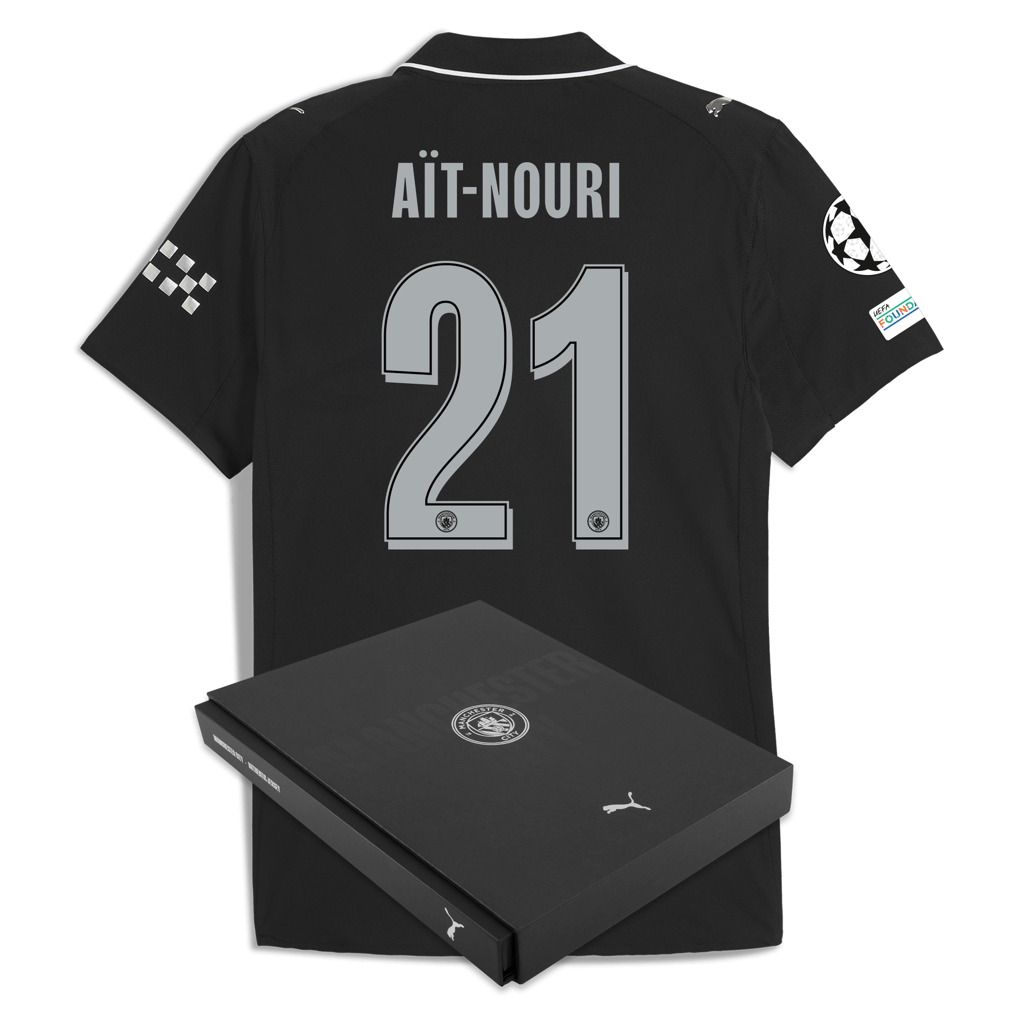Manchester City manchester city man city champions league away authentic jersey 202526 with ait-nouri 21 printing in gift box Collection - ManchesterCitystore.com