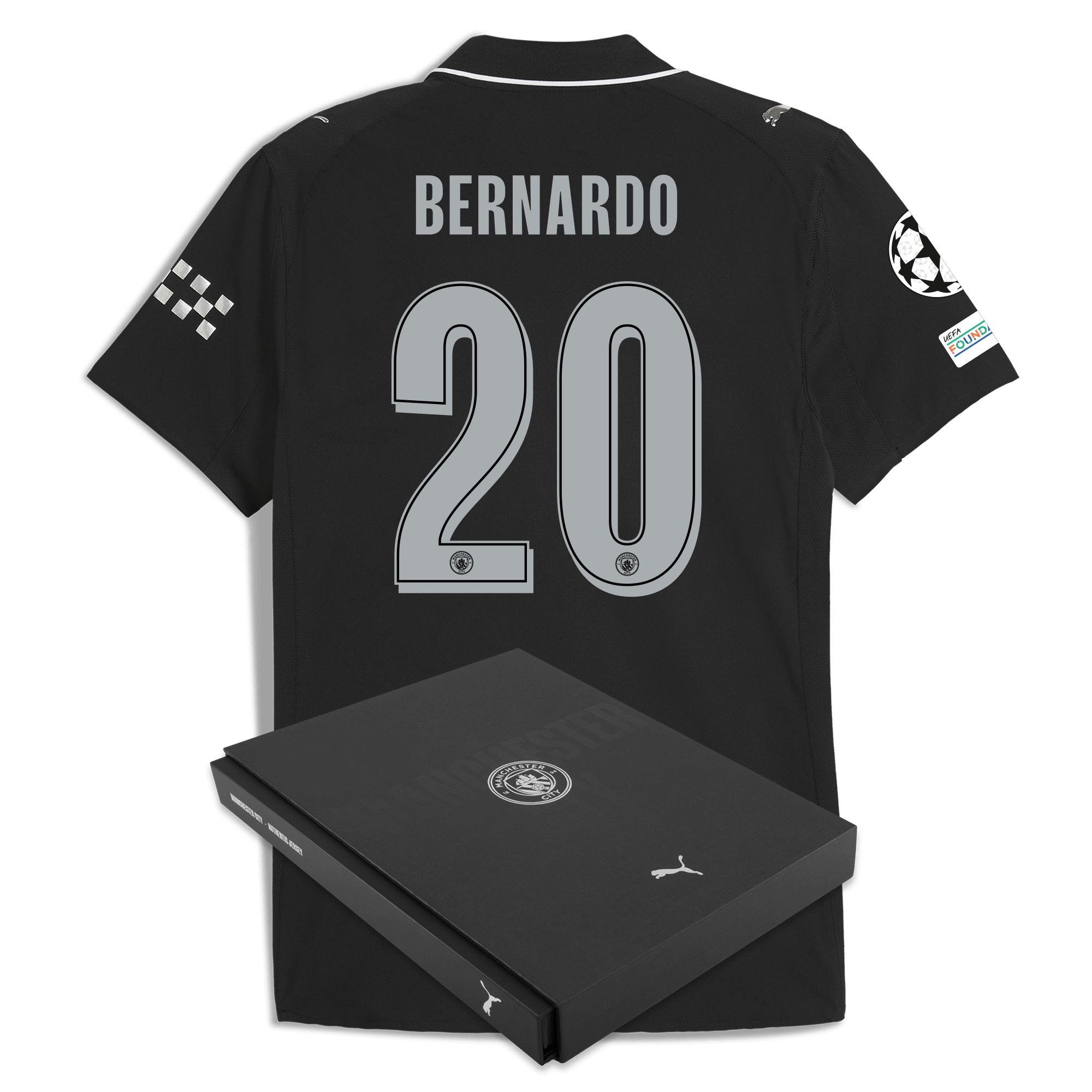 Manchester City manchester city man city champions league away authentic jersey 202526 with bernardo 20 printing in gift box Collection - ManchesterCitystore.com