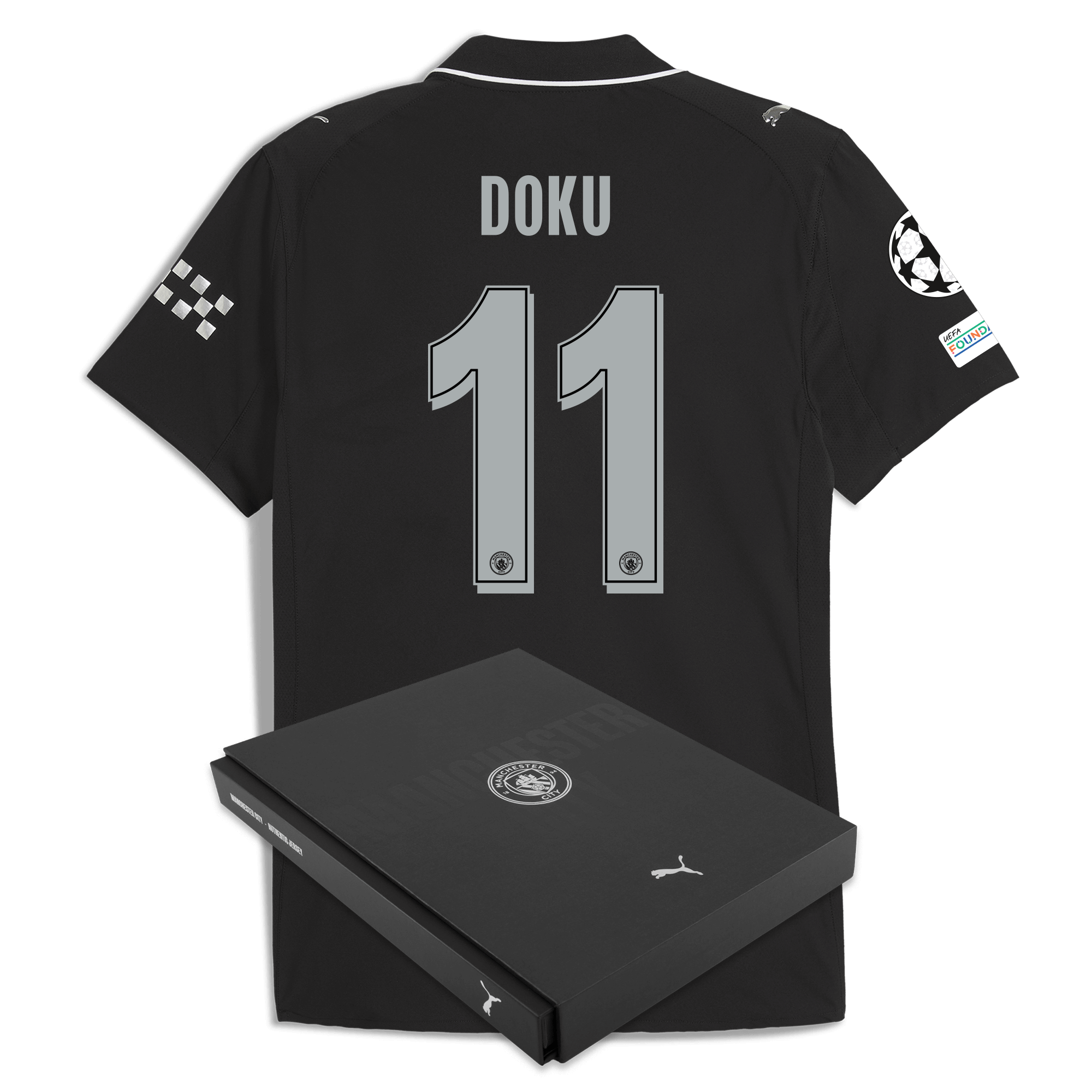 Manchester City manchester city man city champions league away authentic jersey 202526 with doku 11 printing in gift box Collection - ManchesterCitystore.com