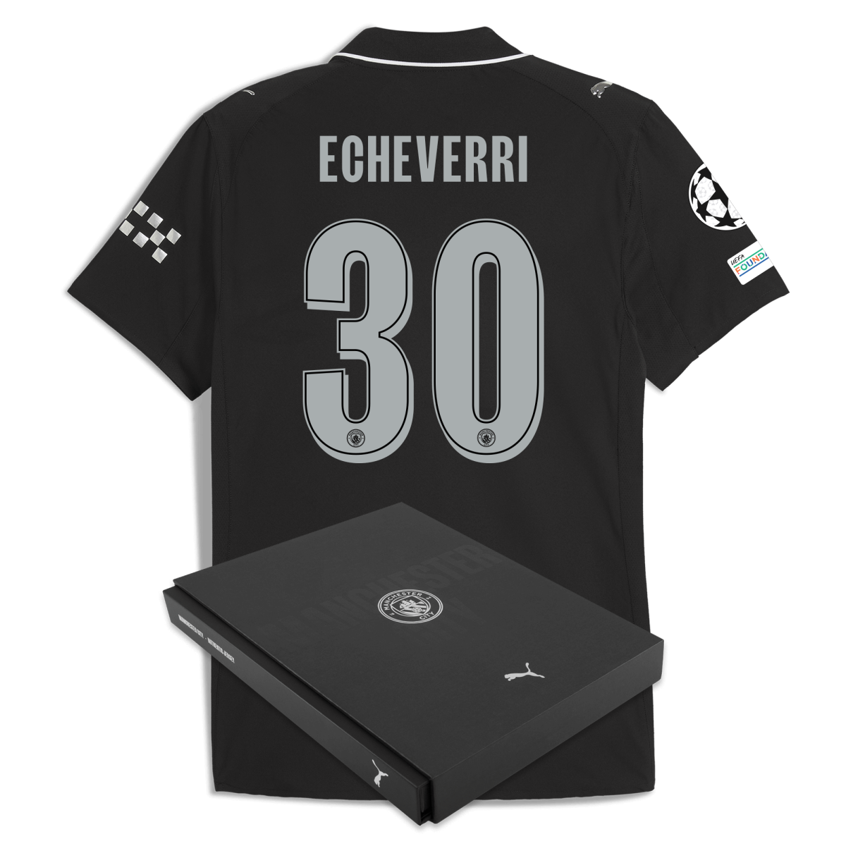 Manchester City manchester city man city champions league away authentic jersey 202526 with echeverri 30 printing in gift box Collection - ManchesterCitystore.com