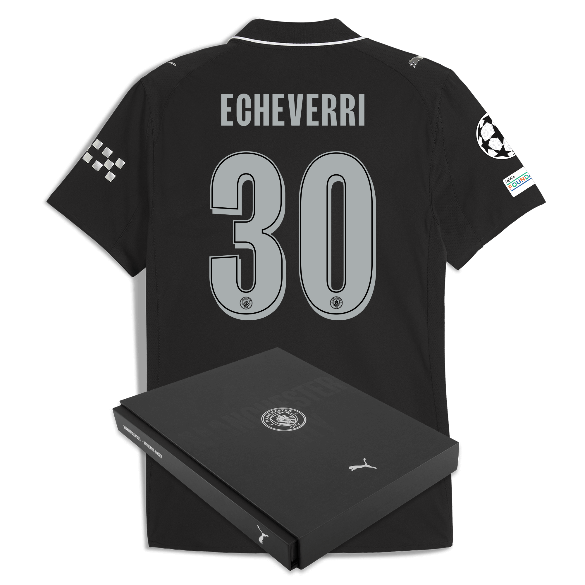 Manchester City manchester city man city champions league away authentic jersey 202526 with echeverri 30 printing in gift box Collection - ManchesterCitystore.com