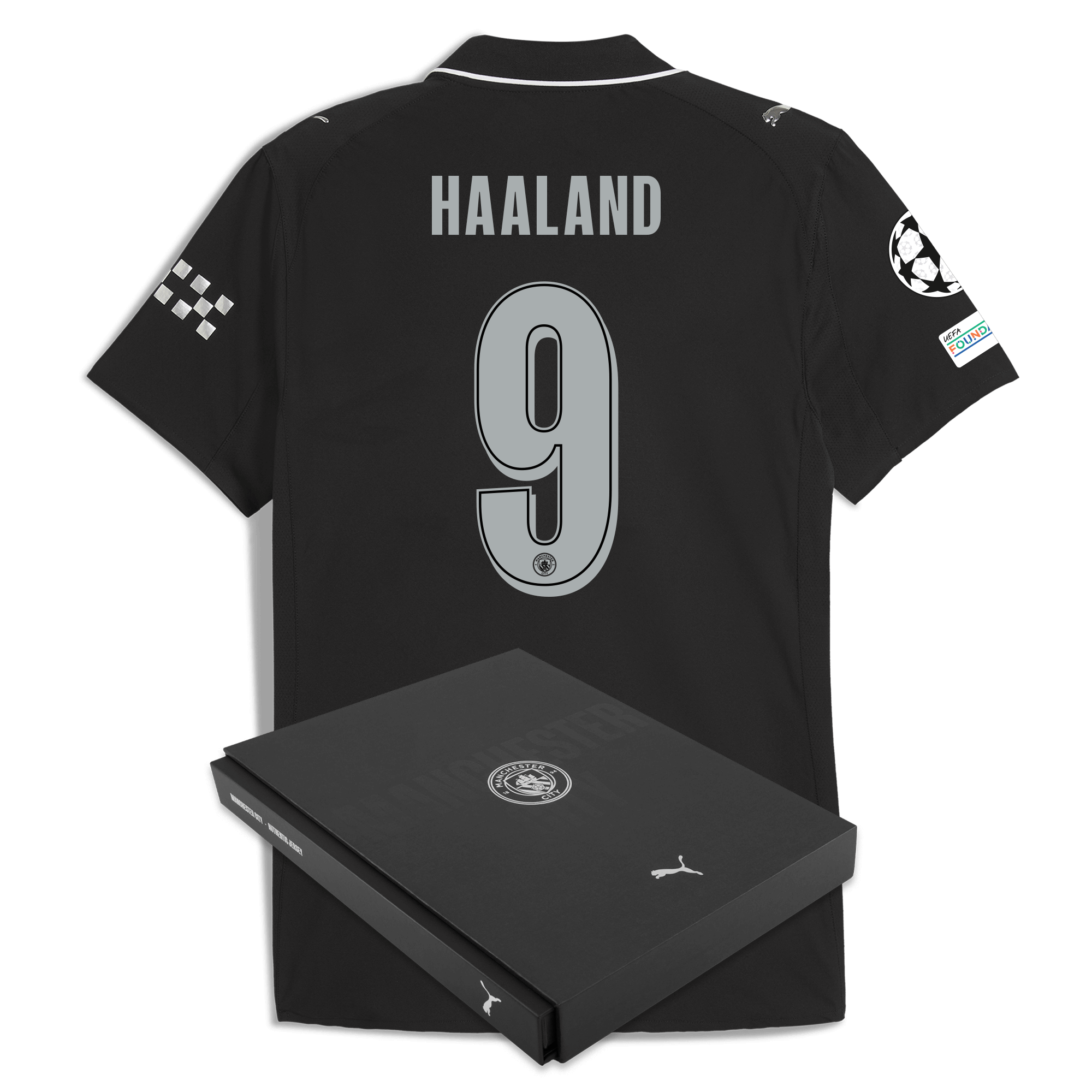 Manchester City manchester city man city champions league away authentic jersey 202526 with haaland 9 printing in gift box Collection - ManchesterCitystore.com