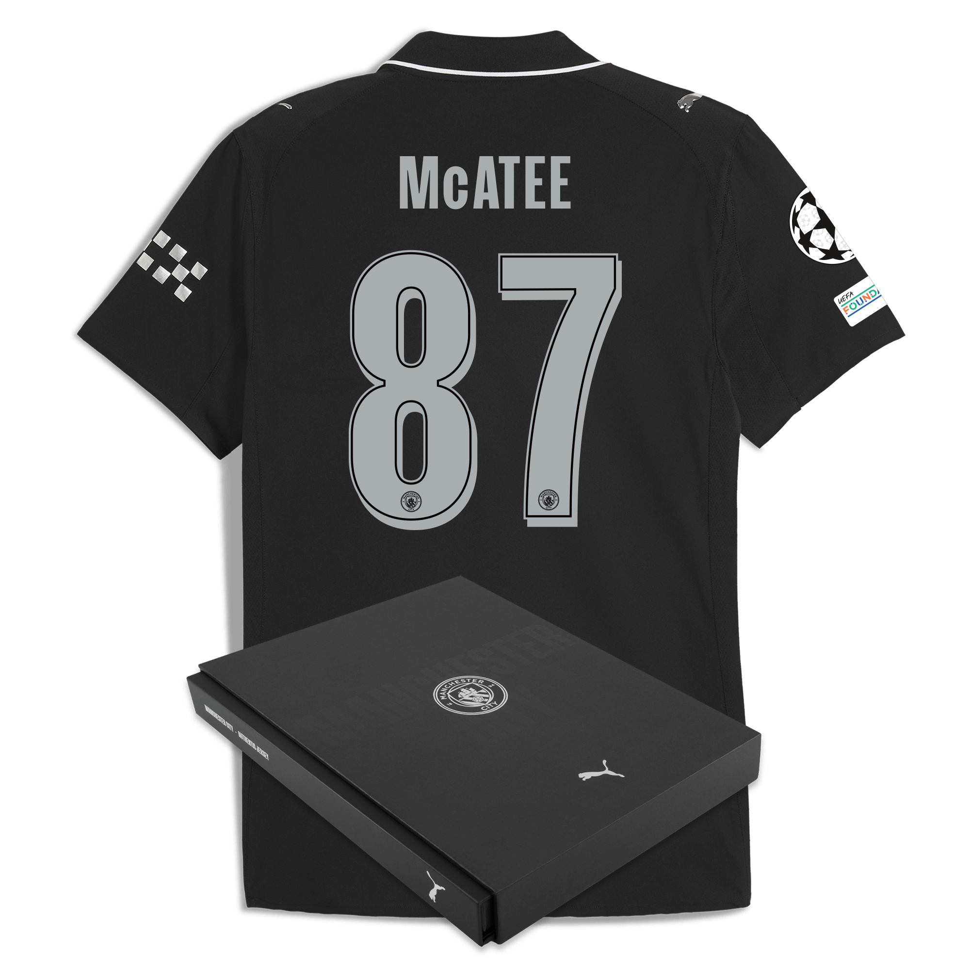 Manchester City manchester city man city champions league away authentic jersey 202526 with mcatee 87 printing in gift box Collection - ManchesterCitystore.com