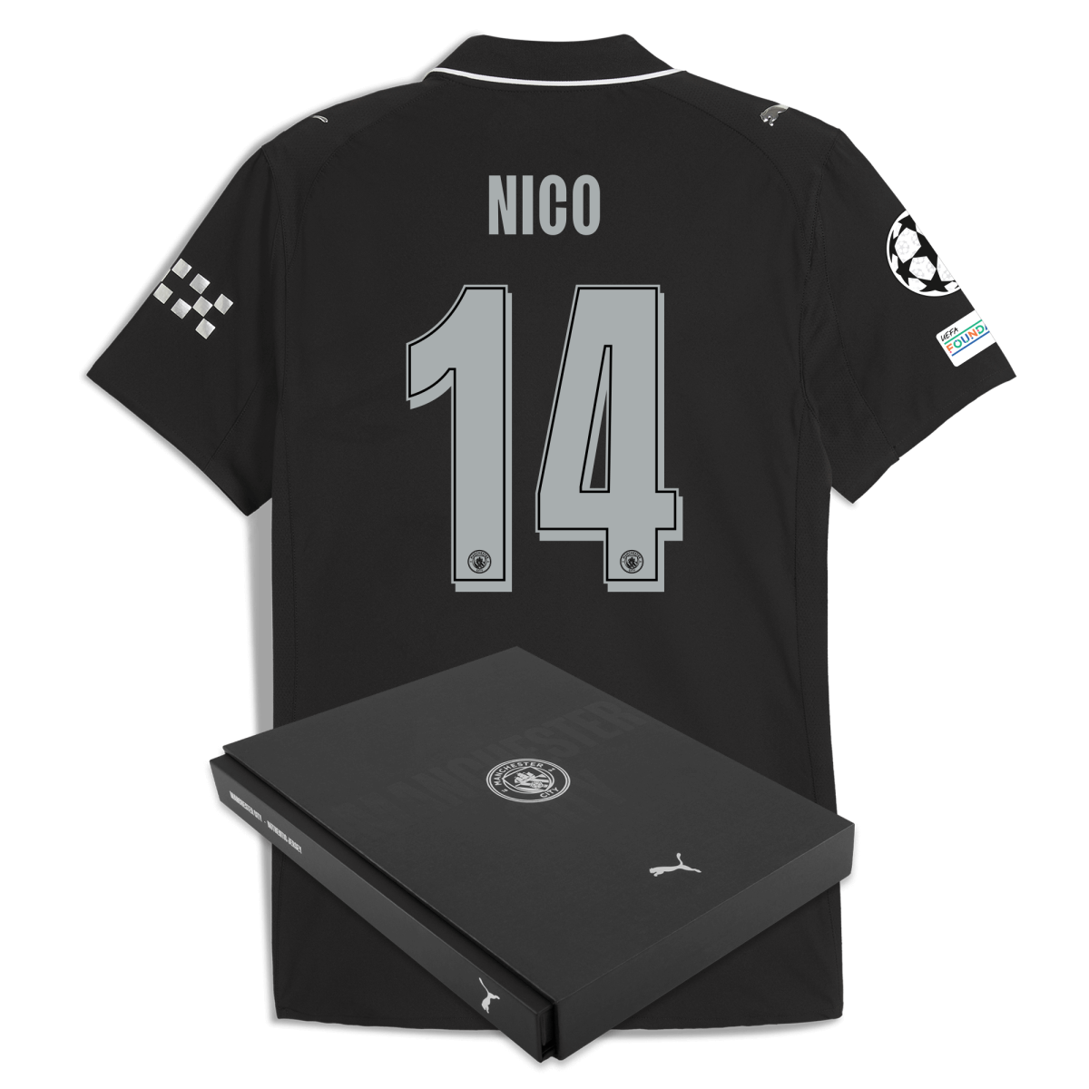 Manchester City manchester city man city champions league away authentic jersey 202526 with nico 14 printing in gift box Collection - ManchesterCitystore.com