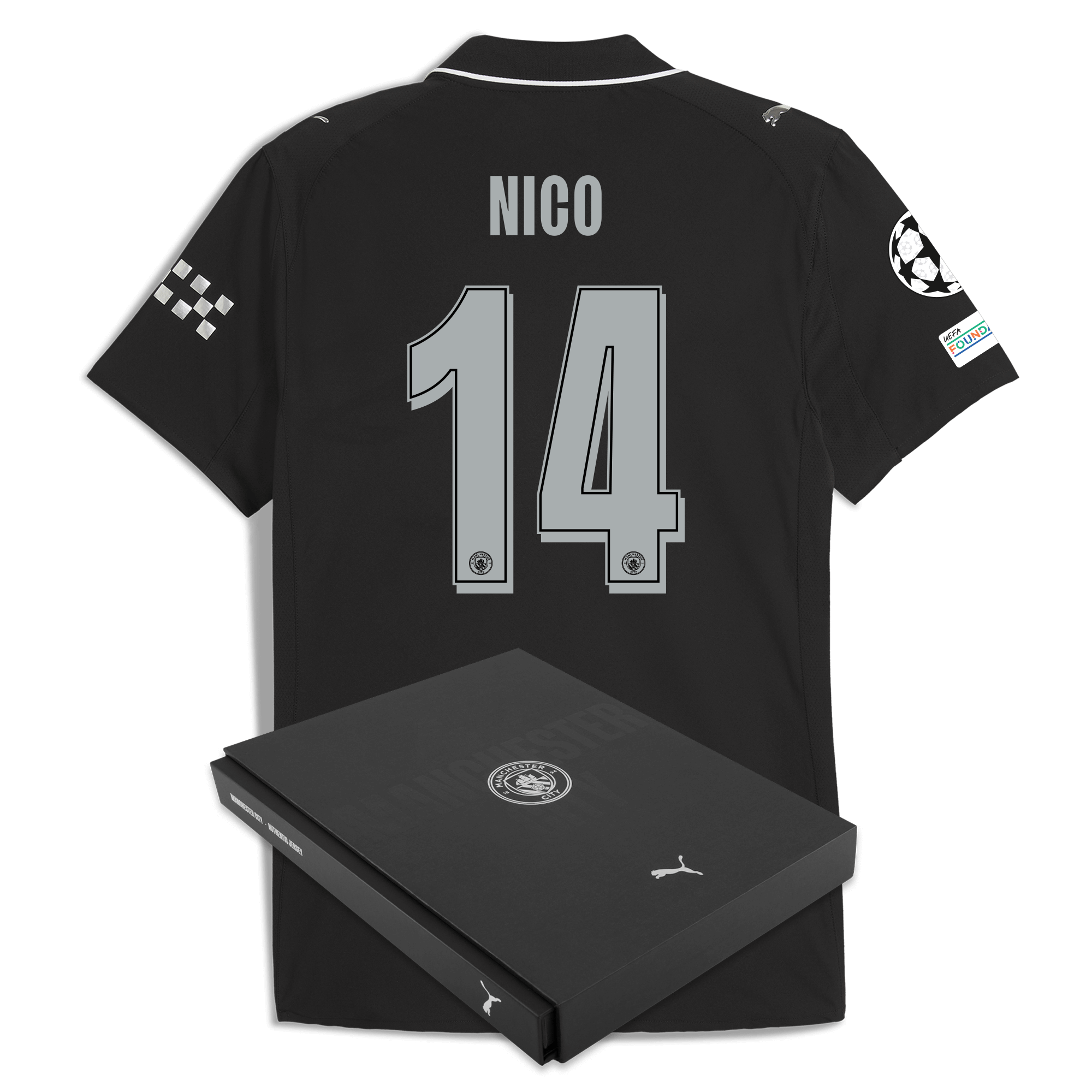 Manchester City manchester city man city champions league away authentic jersey 202526 with nico 14 printing in gift box Collection - ManchesterCitystore.com