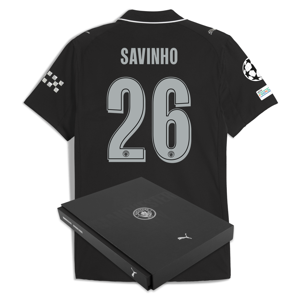 Manchester City manchester city man city champions league away authentic jersey 202526 with savinho 26 printing in gift box Collection - ManchesterCitystore.com