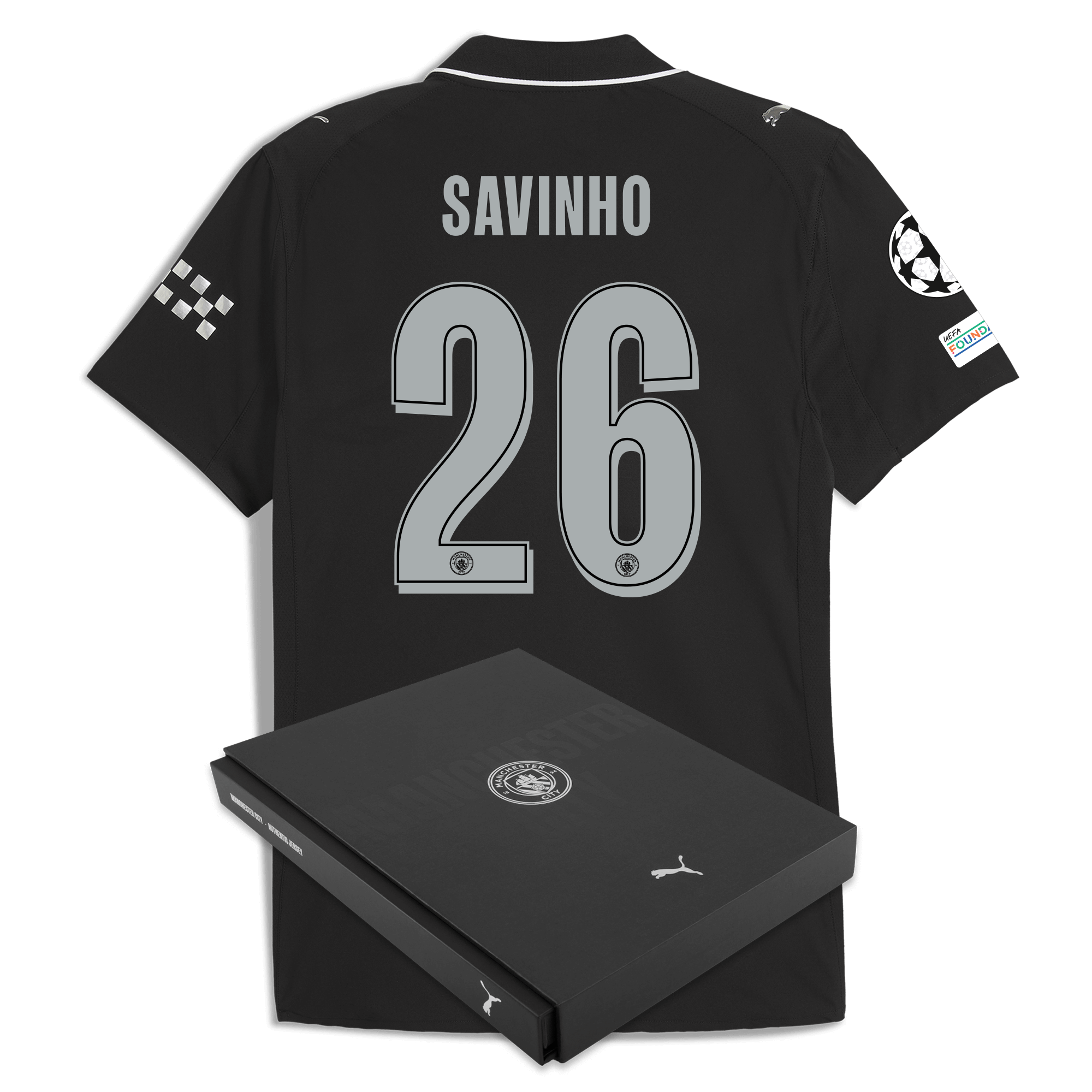 Manchester City manchester city man city champions league away authentic jersey 202526 with savinho 26 printing in gift box Collection - ManchesterCitystore.com