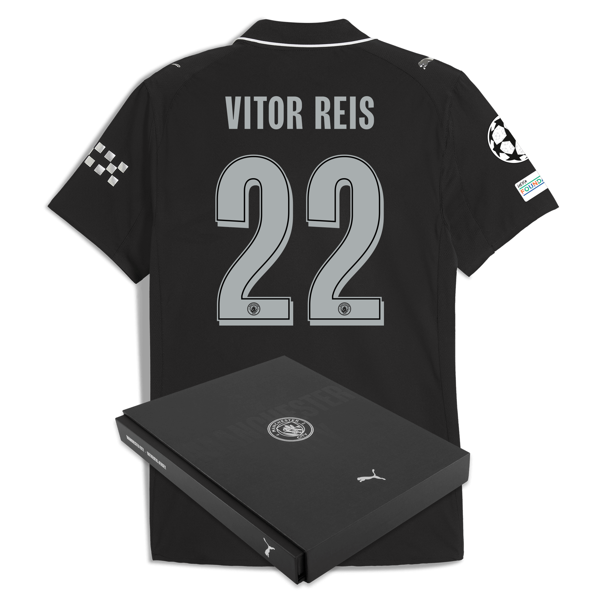 Manchester City manchester city man city champions league away authentic jersey 202526 with vitor reis 22 printing in gift box Collection - ManchesterCitystore.com