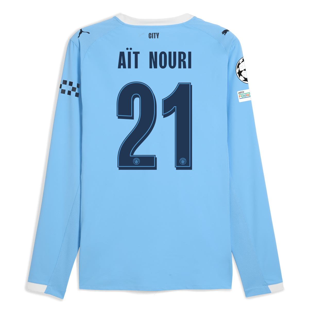 Manchester City manchester city man city champions league home authentic jersey 202526 long sleeve with ait-nouri 21 printing Collection - ManchesterCitystore.com