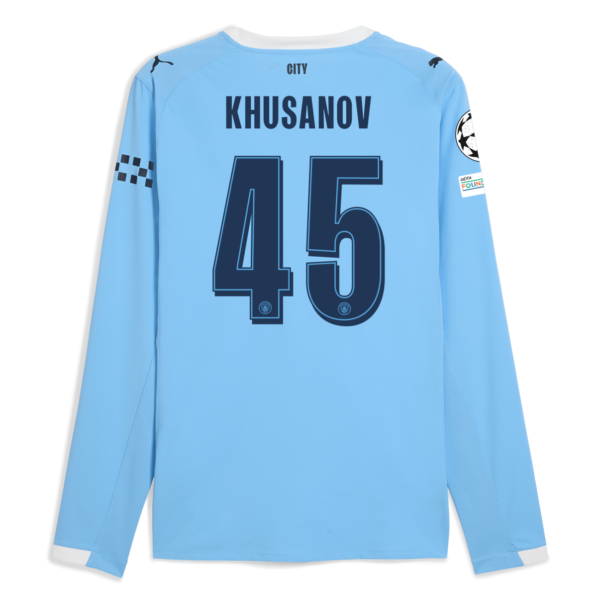 Manchester City manchester city man city champions league home authentic jersey 202526 long sleeve with khusanov 45 printing Collection - ManchesterCitystore.com