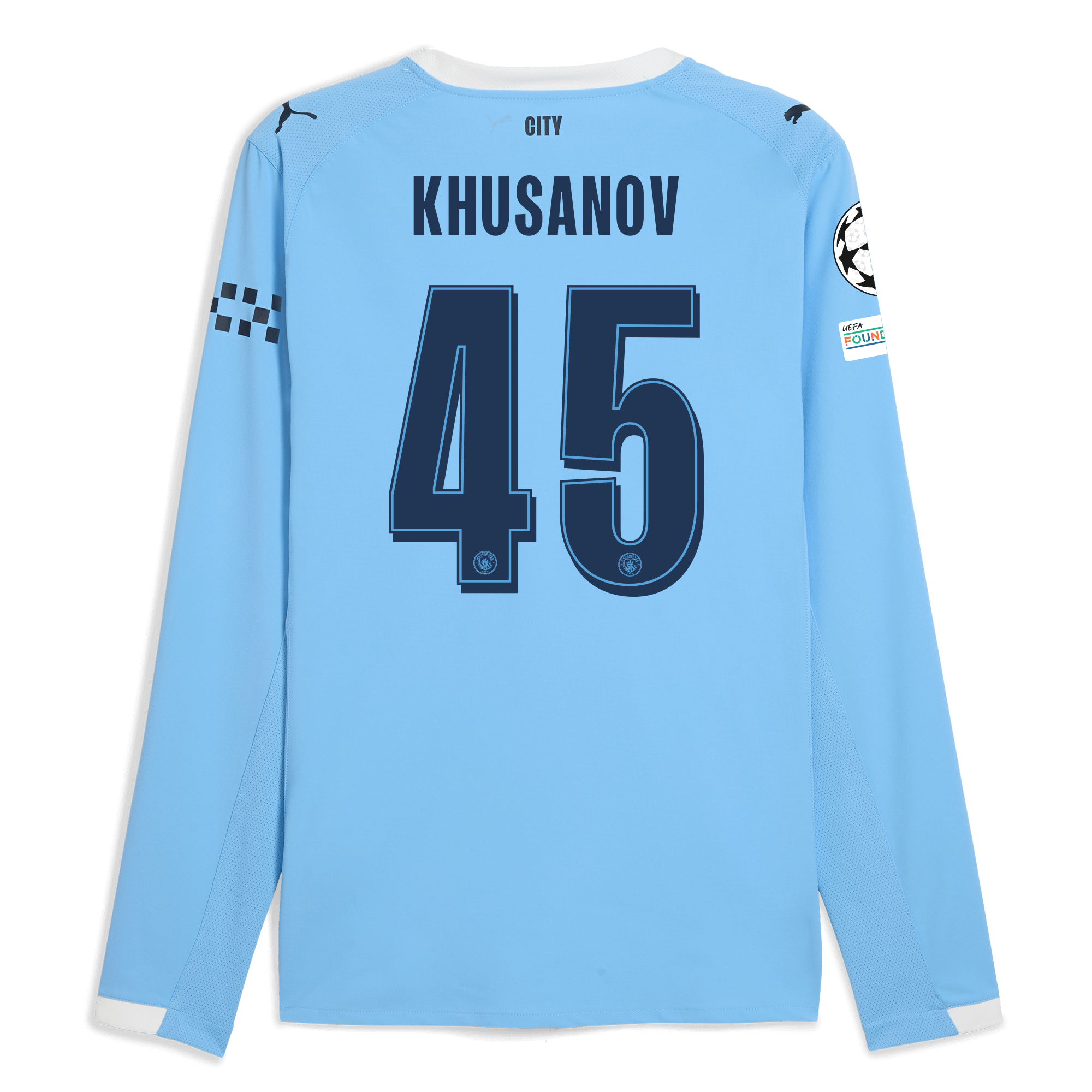 Manchester City manchester city man city champions league home authentic jersey 202526 long sleeve with khusanov 45 printing Collection - ManchesterCitystore.com