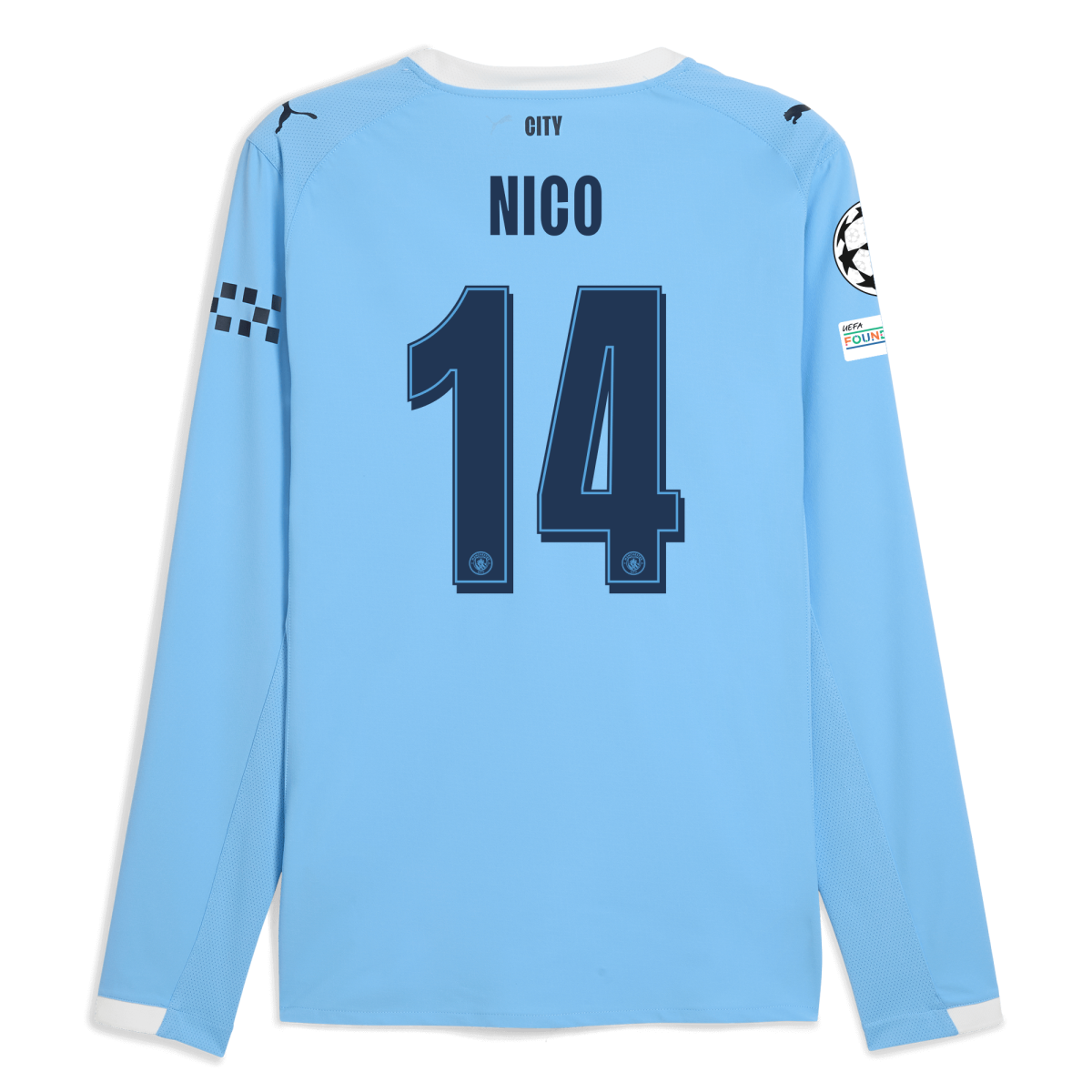 Manchester City manchester city man city champions league home authentic jersey 202526 long sleeve with nico 14 printing Collection - ManchesterCitystore.com