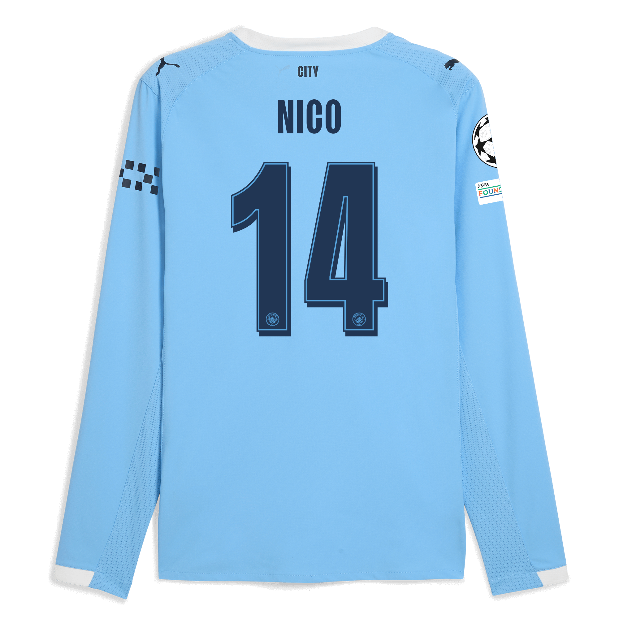 Manchester City manchester city man city champions league home authentic jersey 202526 long sleeve with nico 14 printing Collection - ManchesterCitystore.com