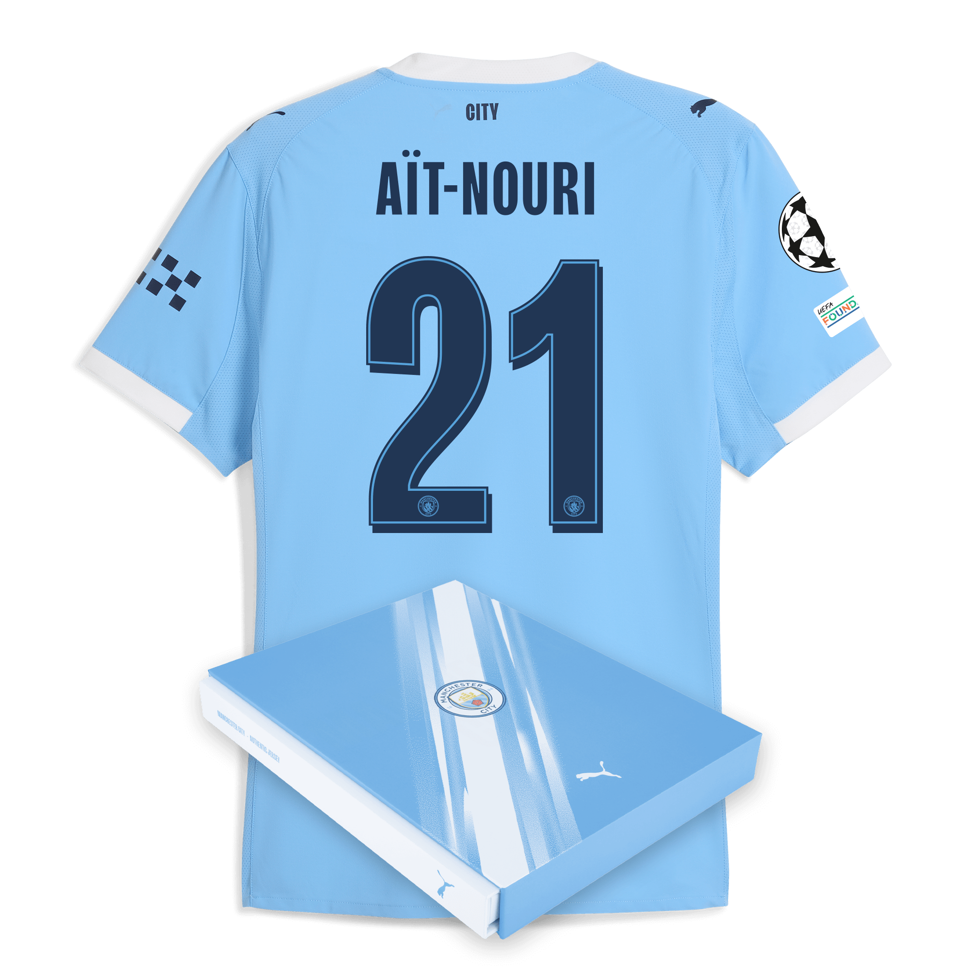 Manchester City manchester city man city champions league home authentic jersey 202526 with ait-nouri 21 printing in gift box Collection - ManchesterCitystore.com