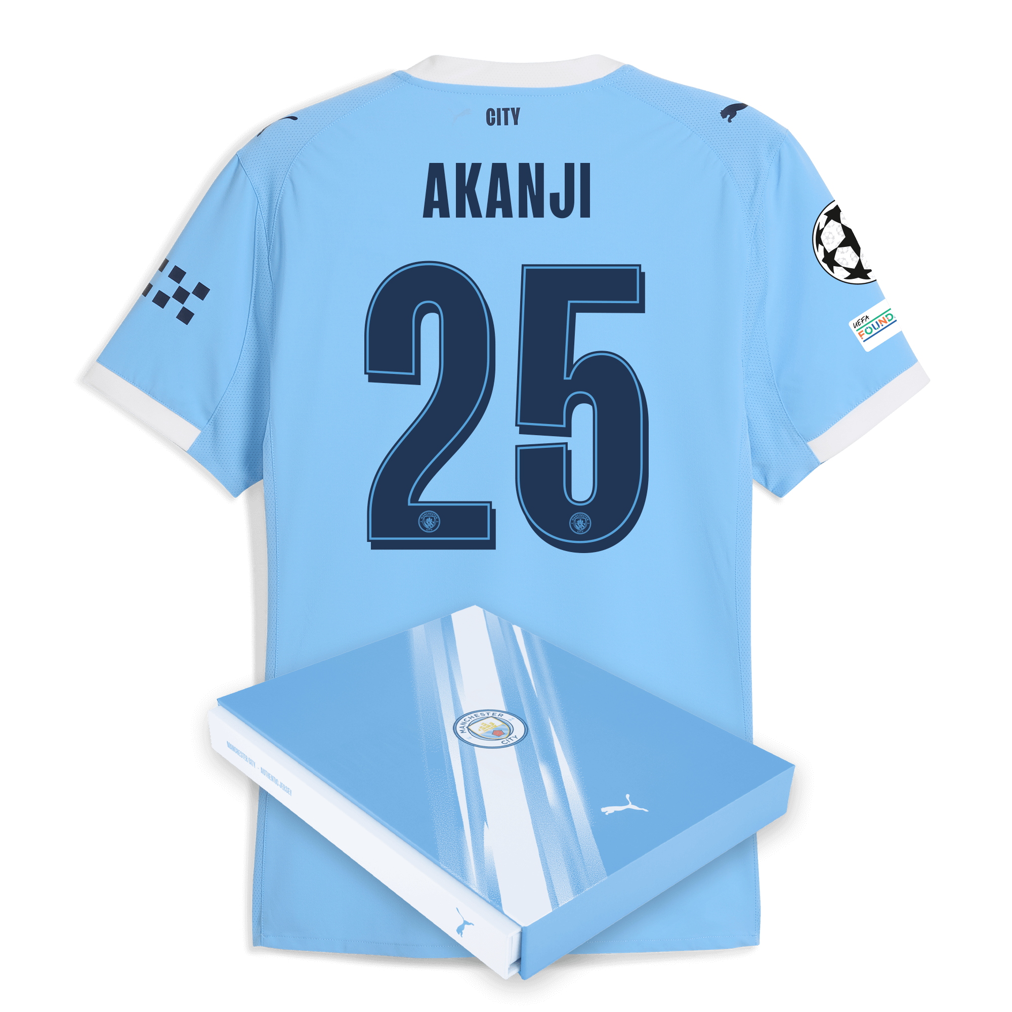 Manchester City manchester city man city champions league home authentic jersey 202526 with akanji 25 printing in gift box Collection - ManchesterCitystore.com