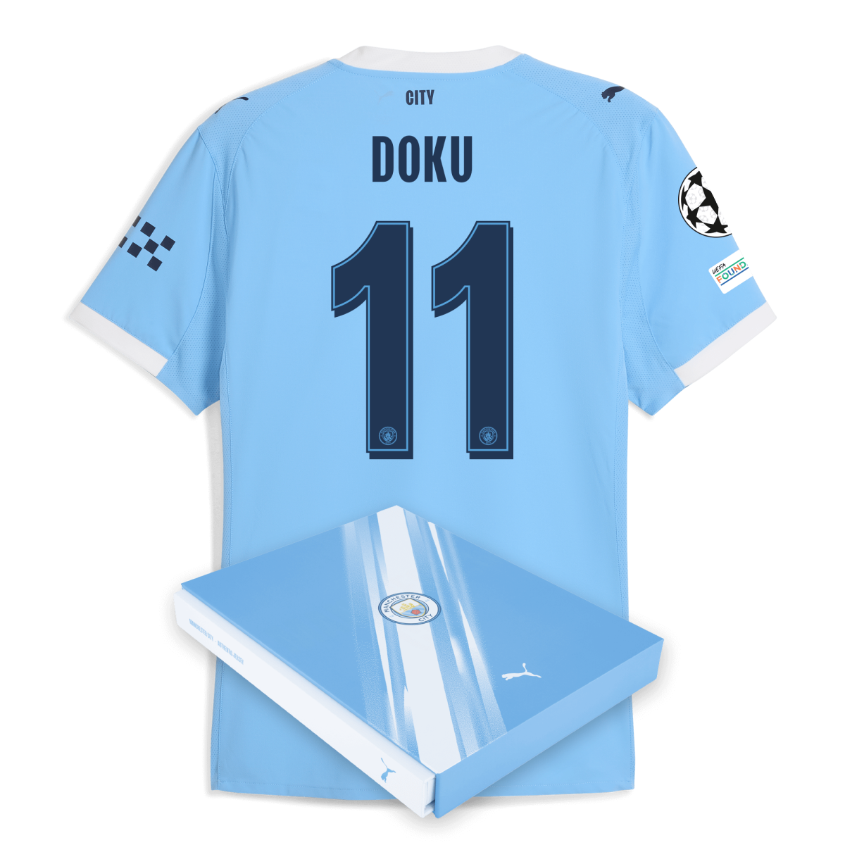 Manchester City manchester city man city champions league home authentic jersey 202526 with doku 11 printing in gift box Collection - ManchesterCitystore.com