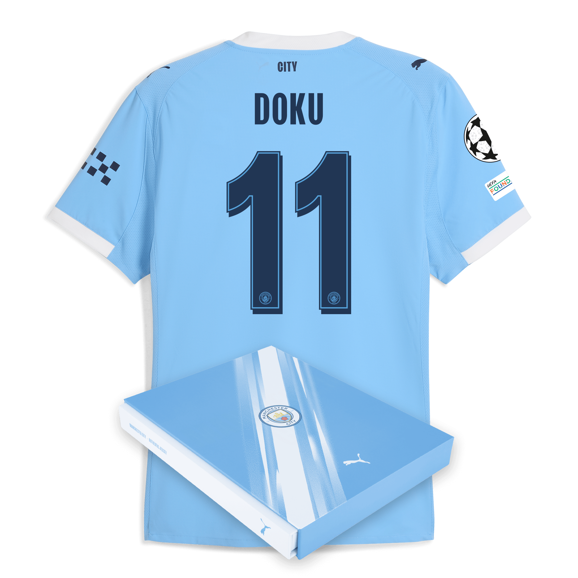 Manchester City manchester city man city champions league home authentic jersey 202526 with doku 11 printing in gift box Collection - ManchesterCitystore.com