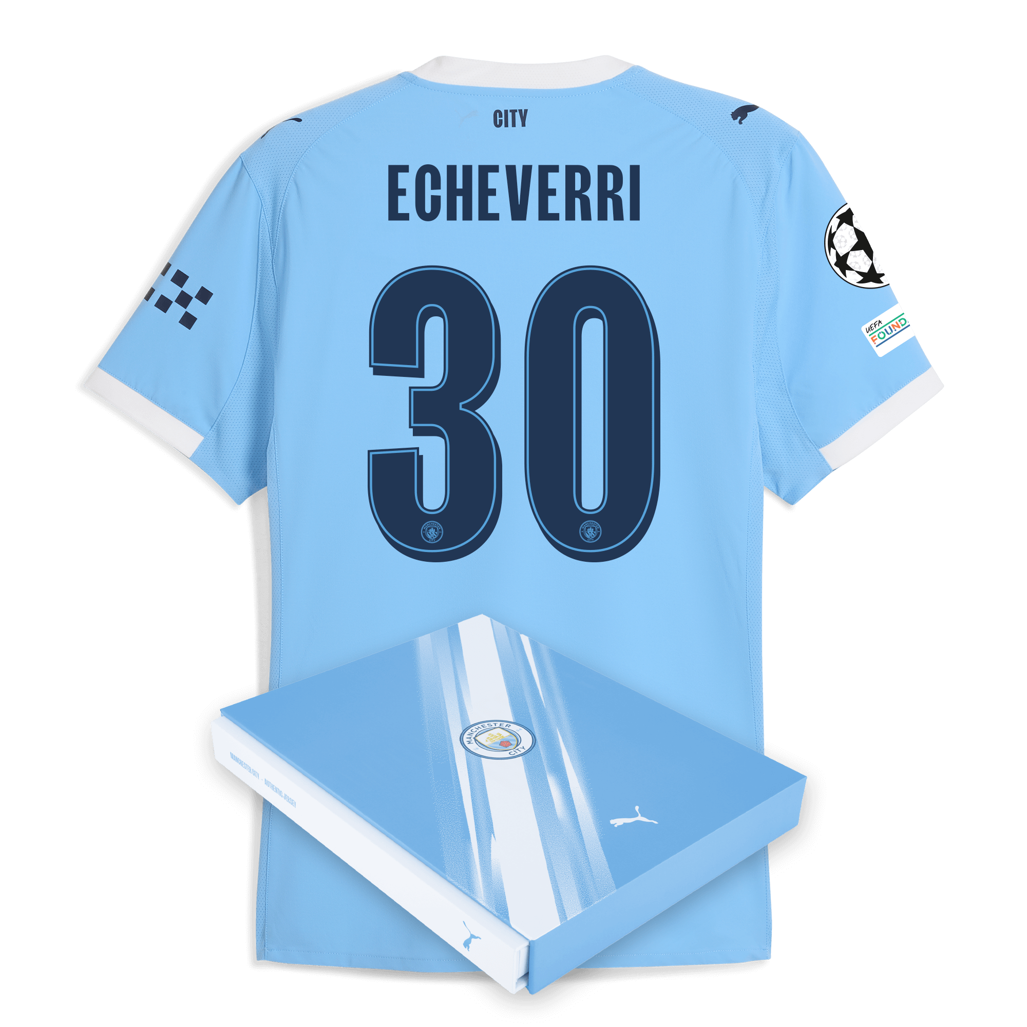 Manchester City manchester city man city champions league home authentic jersey 202526 with echeverri 30 printing in gift box Collection - ManchesterCitystore.com