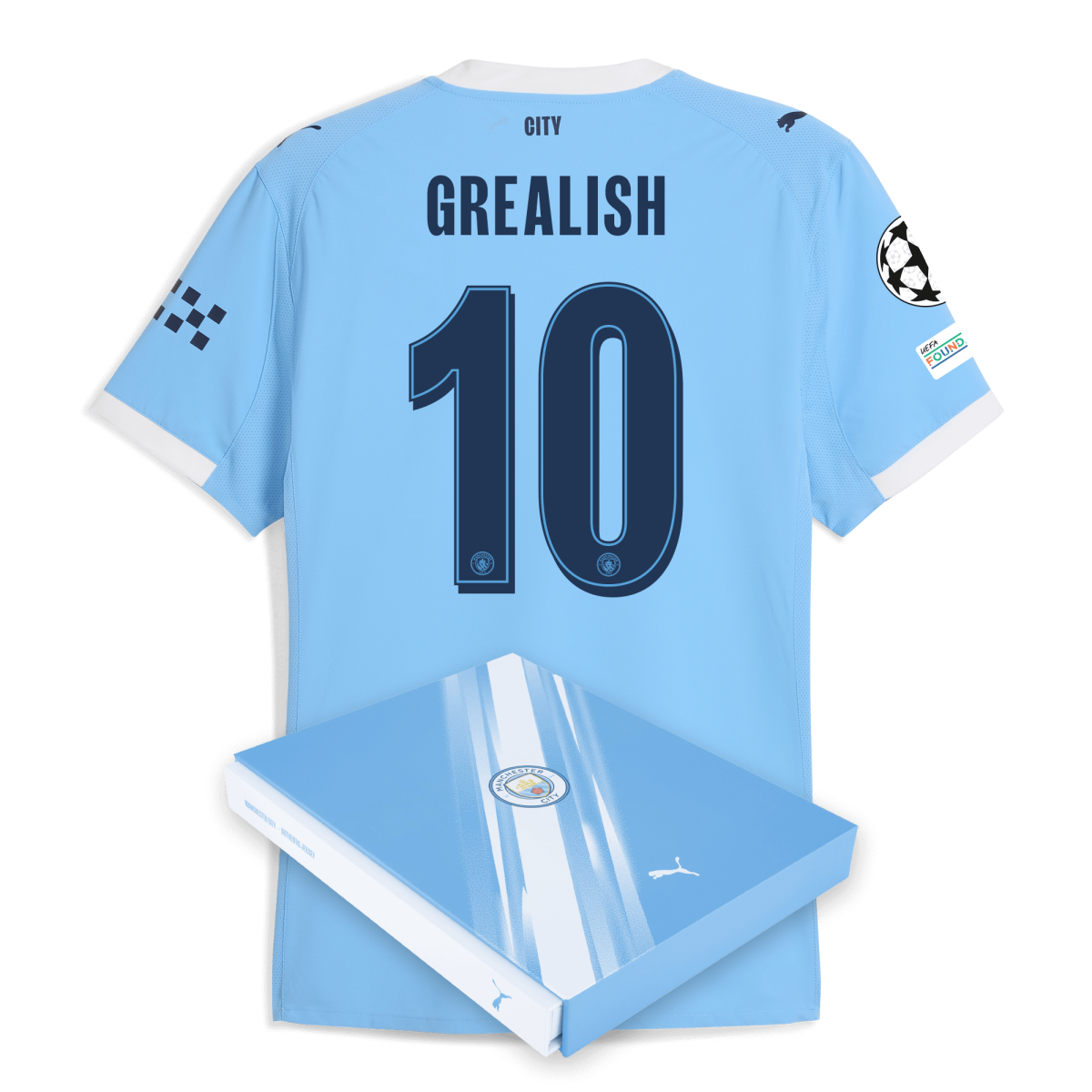 Manchester City manchester city man city champions league home authentic jersey 202526 with grealish 10 printing in gift box Collection - ManchesterCitystore.com