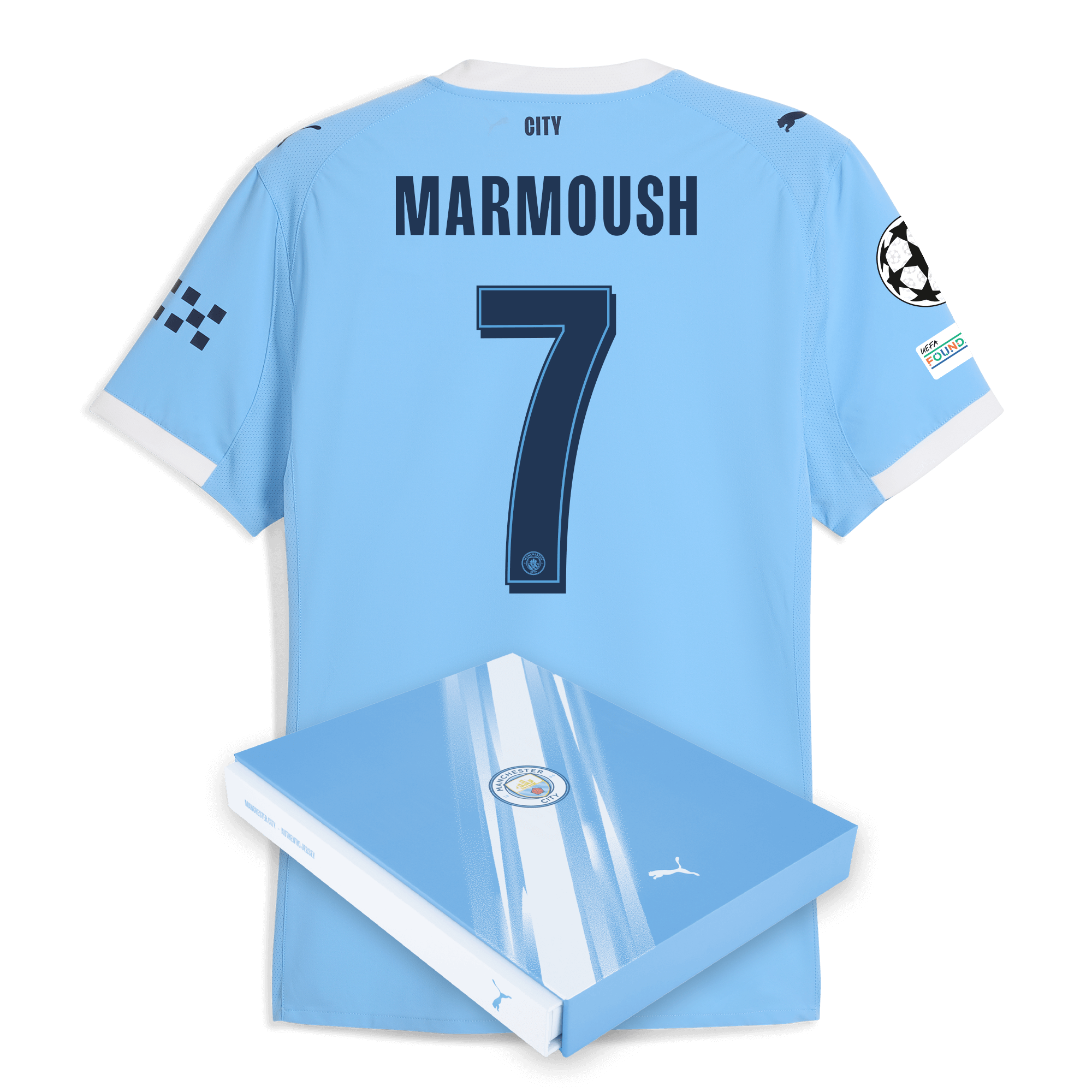 Manchester City manchester city man city champions league home authentic jersey 202526 with marmoush 7 printing in gift box Collection - ManchesterCitystore.com