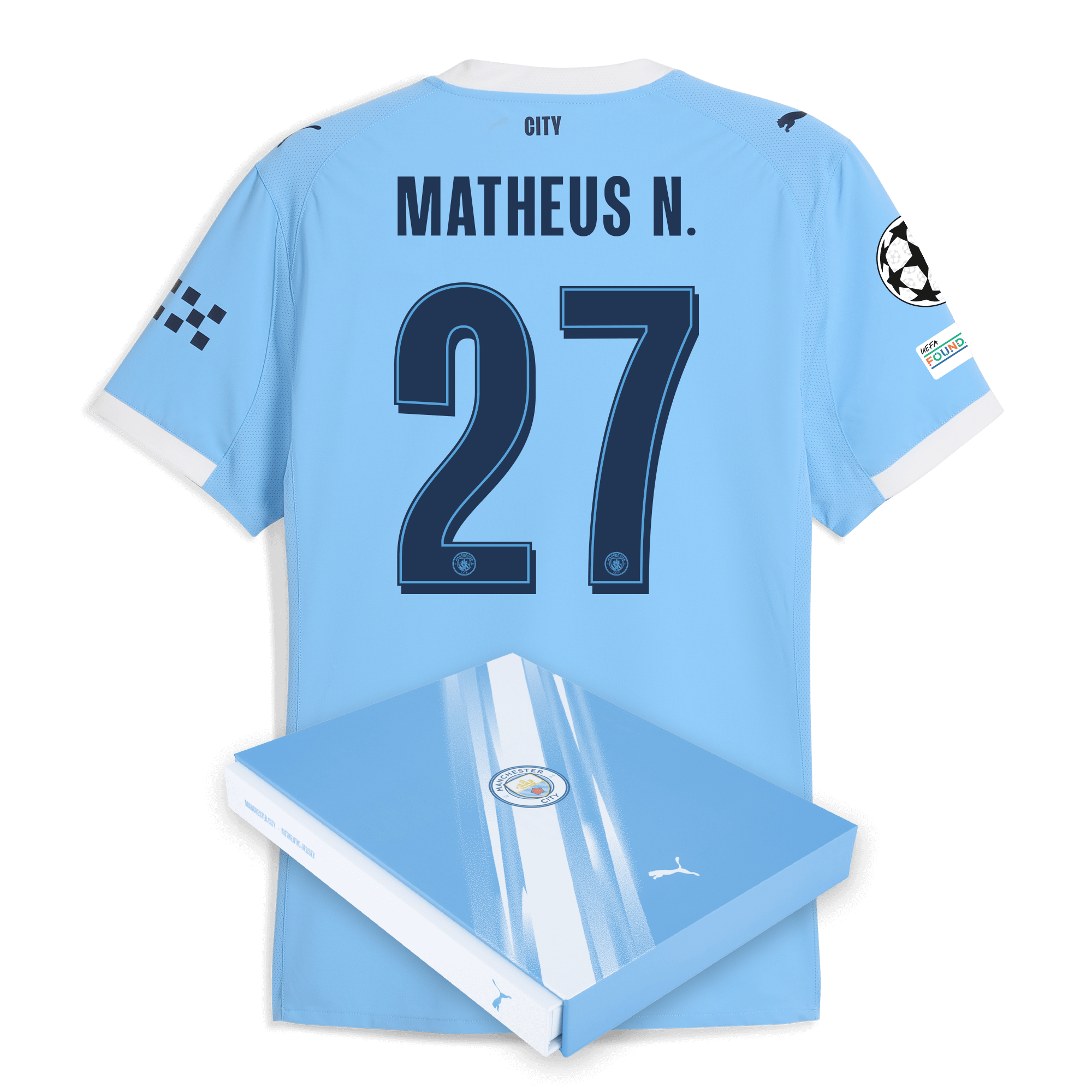 Manchester City manchester city man city champions league home authentic jersey 202526 with matheus n. 27 printing in gift box Collection - ManchesterCitystore.com
