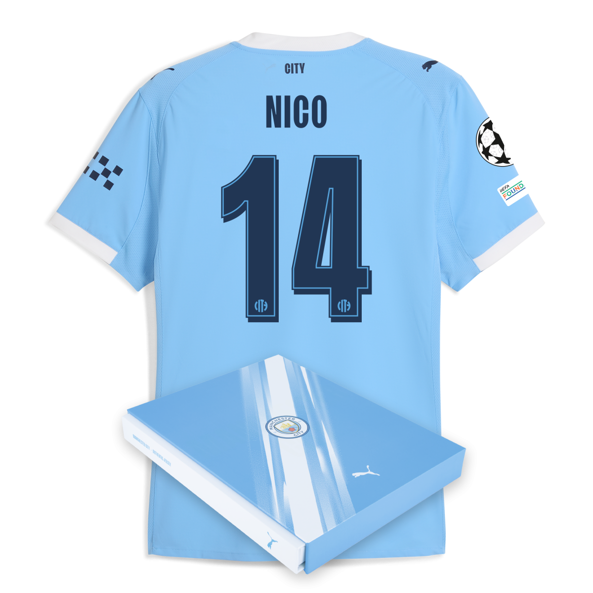 Manchester City manchester city man city champions league home authentic jersey 202526 with nico 14 printing in gift box Collection - ManchesterCitystore.com