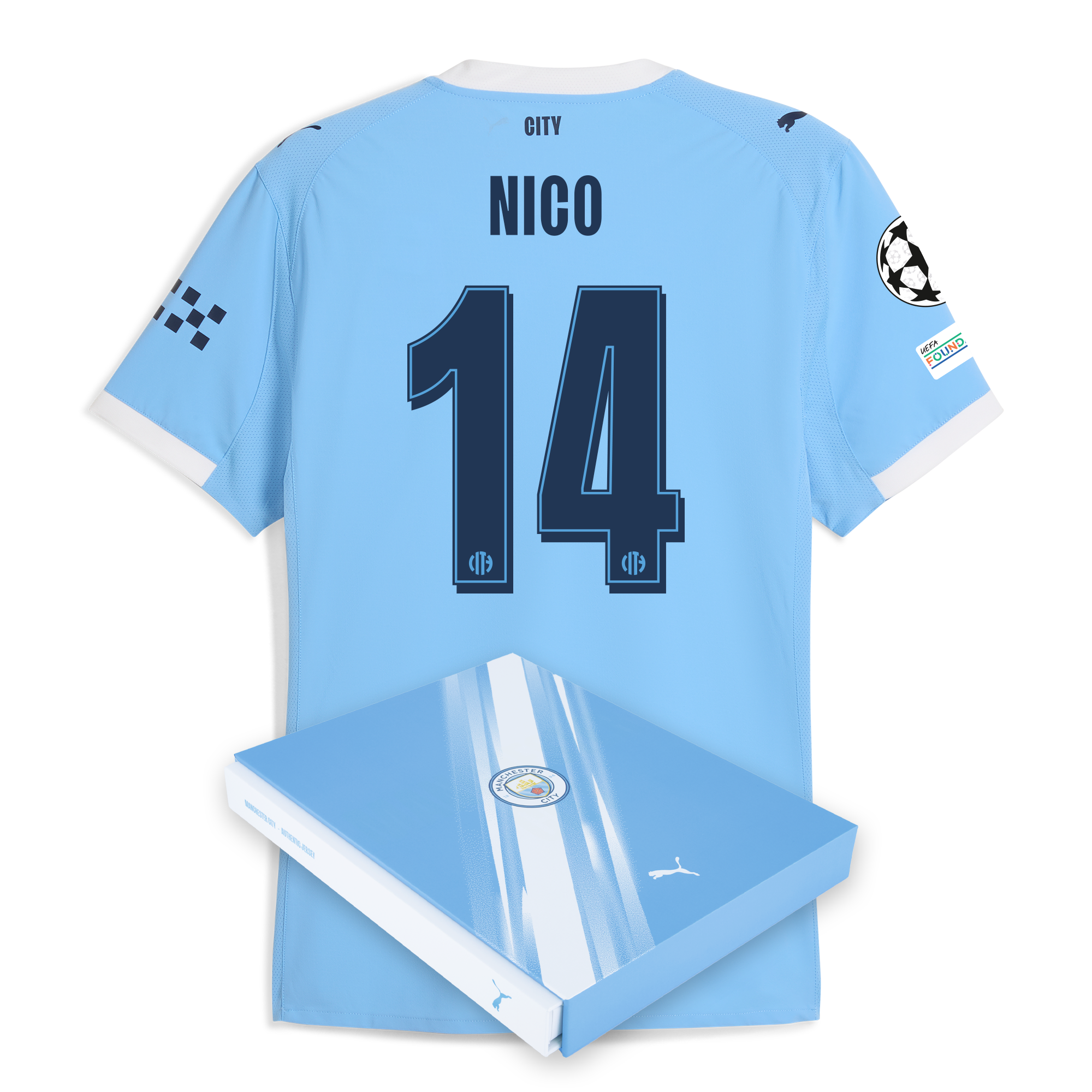 Manchester City manchester city man city champions league home authentic jersey 202526 with nico 14 printing in gift box Collection - ManchesterCitystore.com
