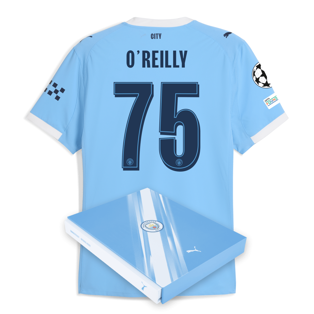 Manchester City manchester city man city champions league home authentic jersey 202526 with oreilly 75 printing in gift box Collection - ManchesterCitystore.com