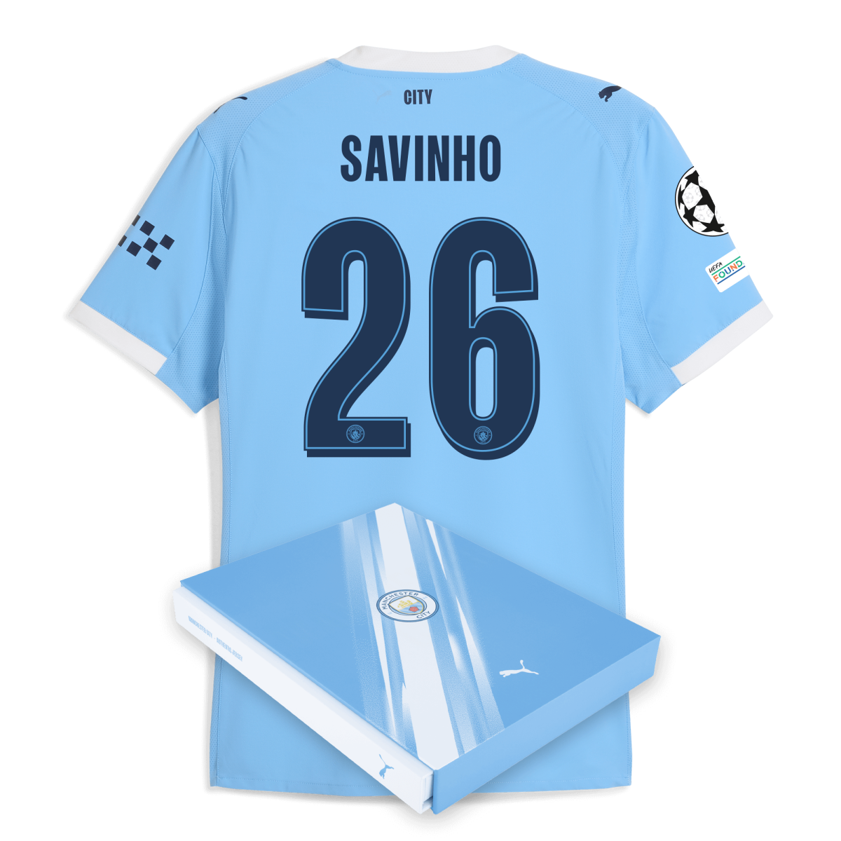 Manchester City manchester city man city champions league home authentic jersey 202526 with savinho 26 printing in gift box Collection - ManchesterCitystore.com